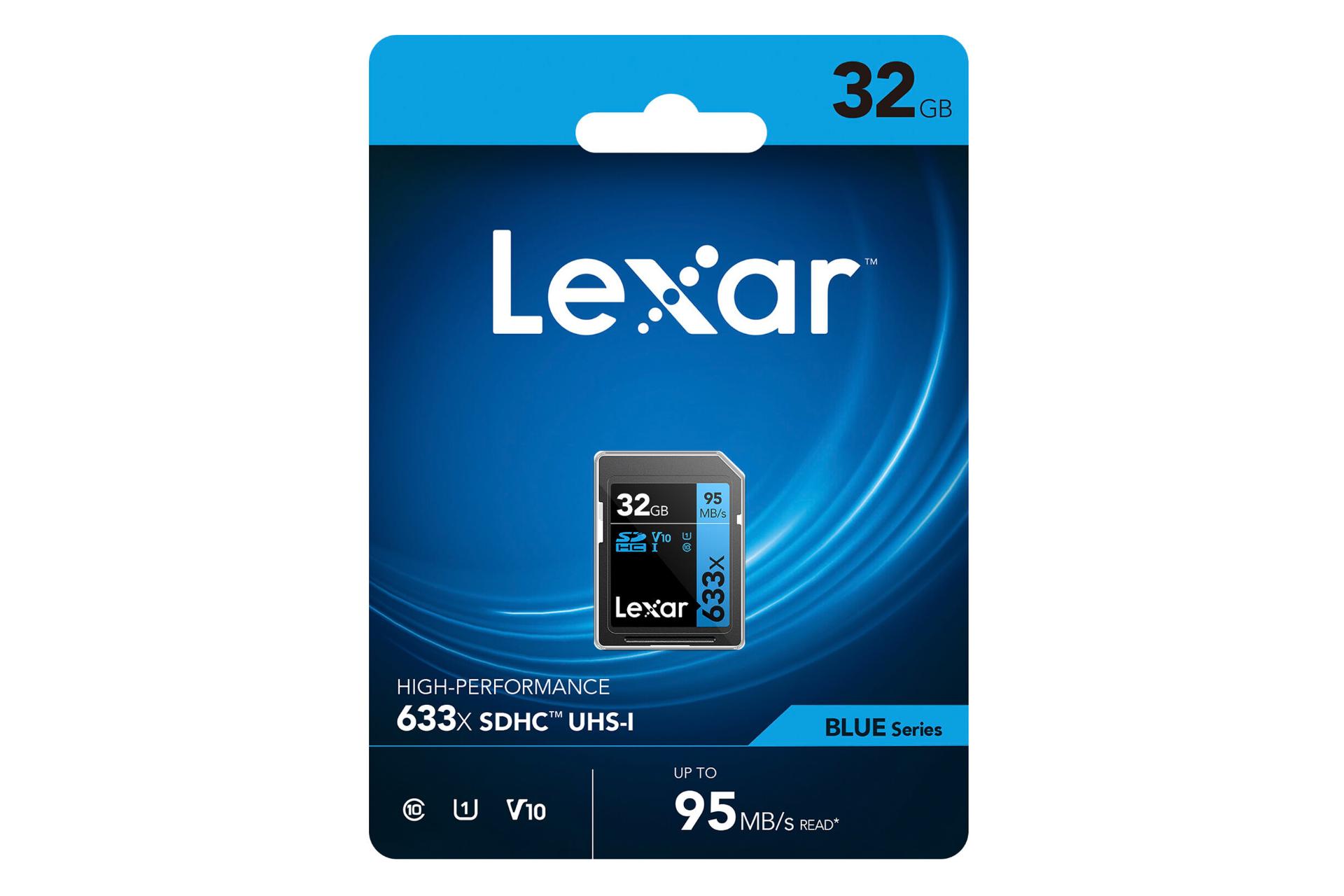 جعبه کارت حافظه لکسار microSDXC با ظرفیت 32 گیگابایت مدل High Performance BLUE Series 633x V30 کلاس 10