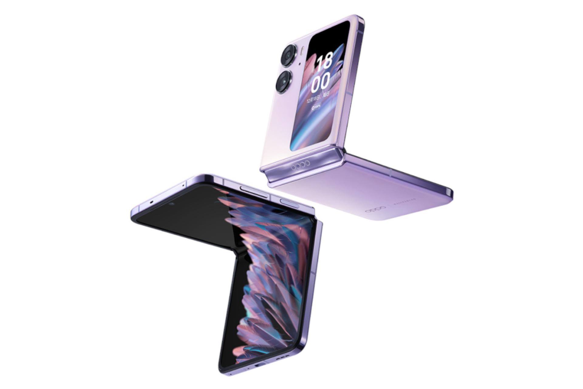 نمای جانبی گوشی موبایل فایند N2 فلیپ اوپو / Oppo Find N2 Flip بنفش