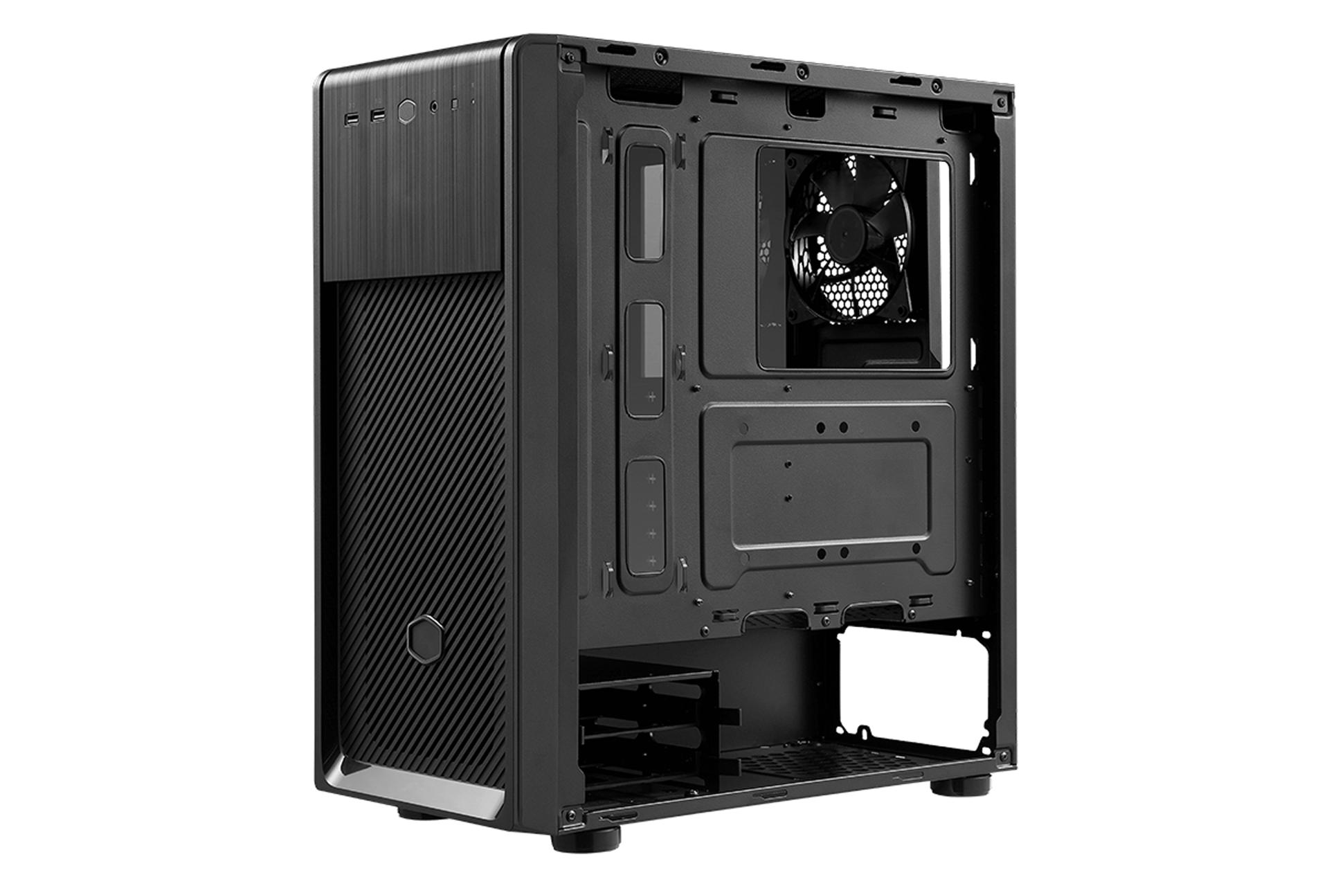 نمای نیم رخ جلو و سمت راست کیس کامپیوتر کولر مستر ELITE 500 Steel ODD