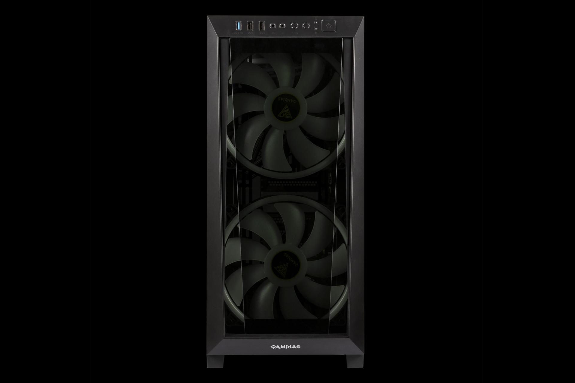 نمای روبرو با فن خاموش کیس کامپیوتر گیم دیاس APOLLO M2 ELITE