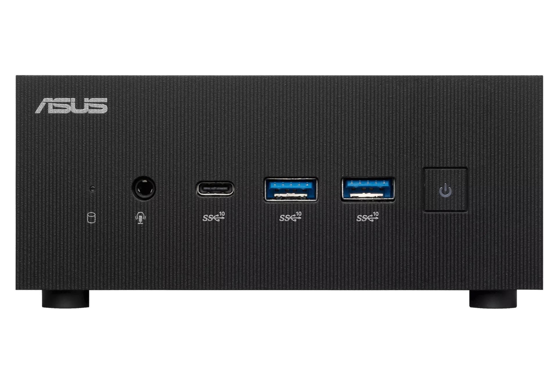 پنل جلوی Mini PC ایسوس ASUS PN64 با تمرکز روی پورت‌ها