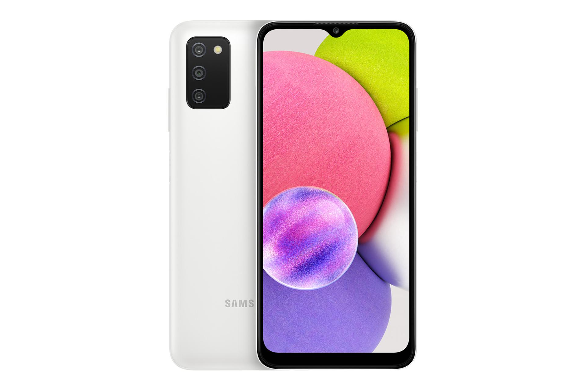 نمای پشت گوشی سامسونگ گلکسی A03s رنگ سفید