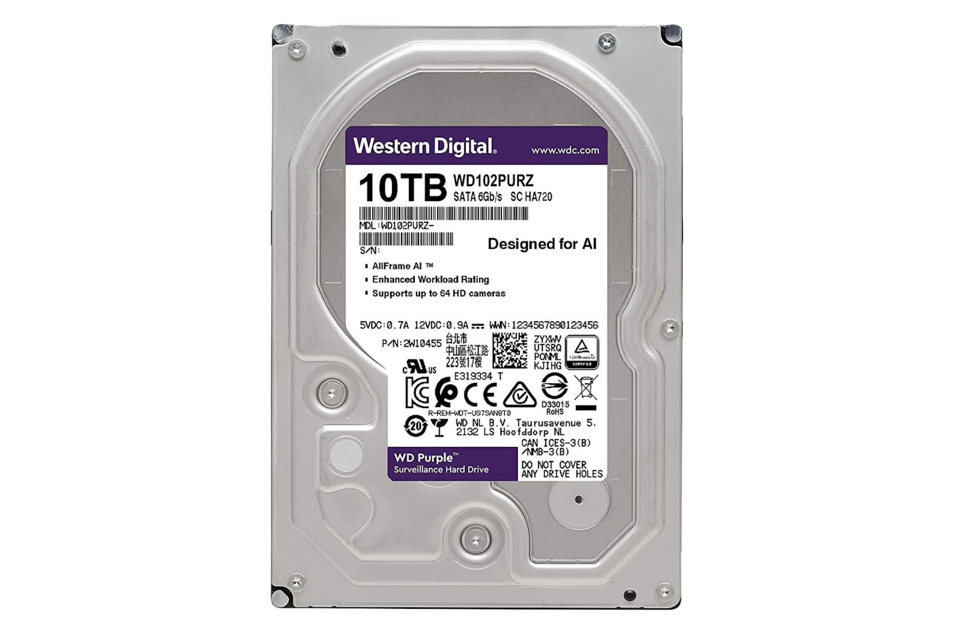 پشت هارد دیسک وسترن دیجیتال Western Digital Purple WD102PURZ 3.5 Inch 10TB ظرفیت 10 ترابایت