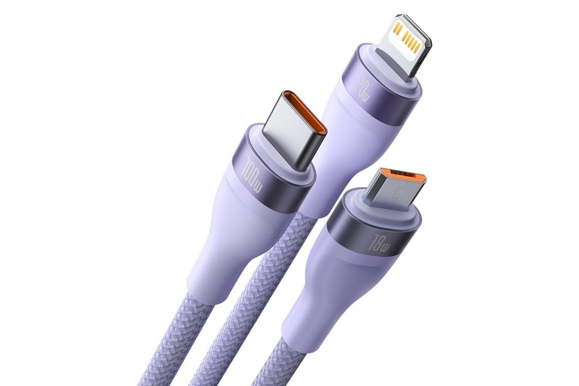 کانکتور کابل شارژ USB باسئوس USB/Type-C به Type-C+Micro-USB+Lightning مدل Flash II با طول 1.2 متر
