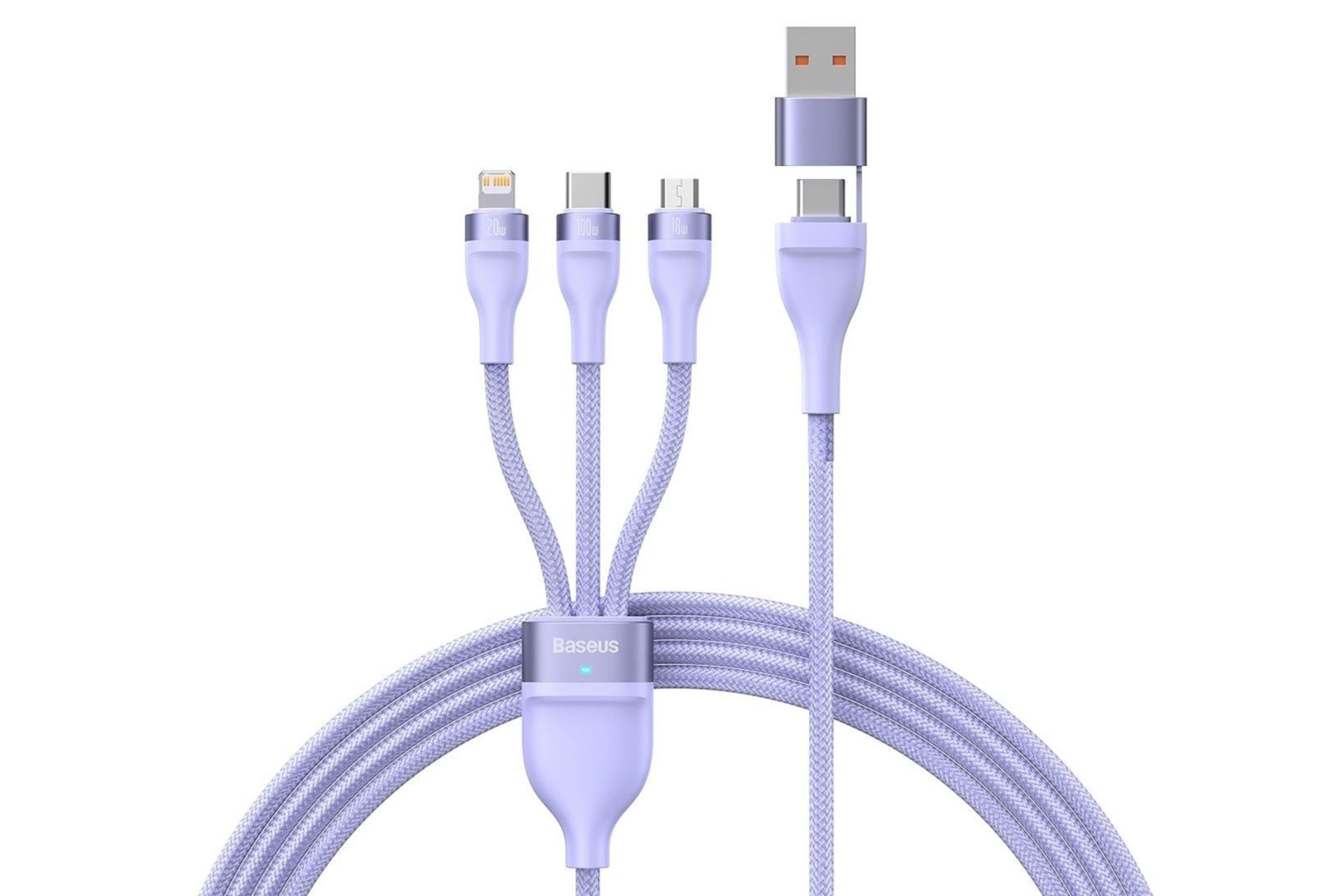 طول کابل شارژ USB باسئوس USB/Type-C به Type-C+Micro-USB+Lightning مدل Flash II با طول 1.2 متر