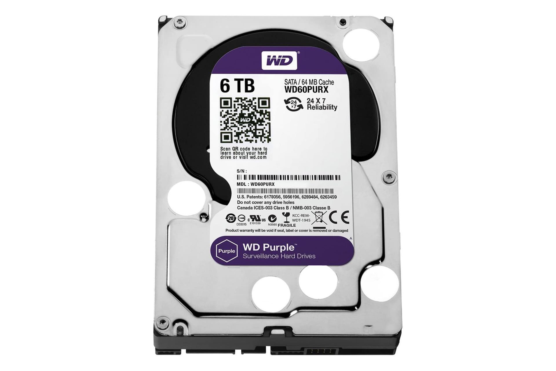 نمای پشت هارد دیسک وسترن دیجیتال Purple WD62PURX ظرفیت 6 ترابایت