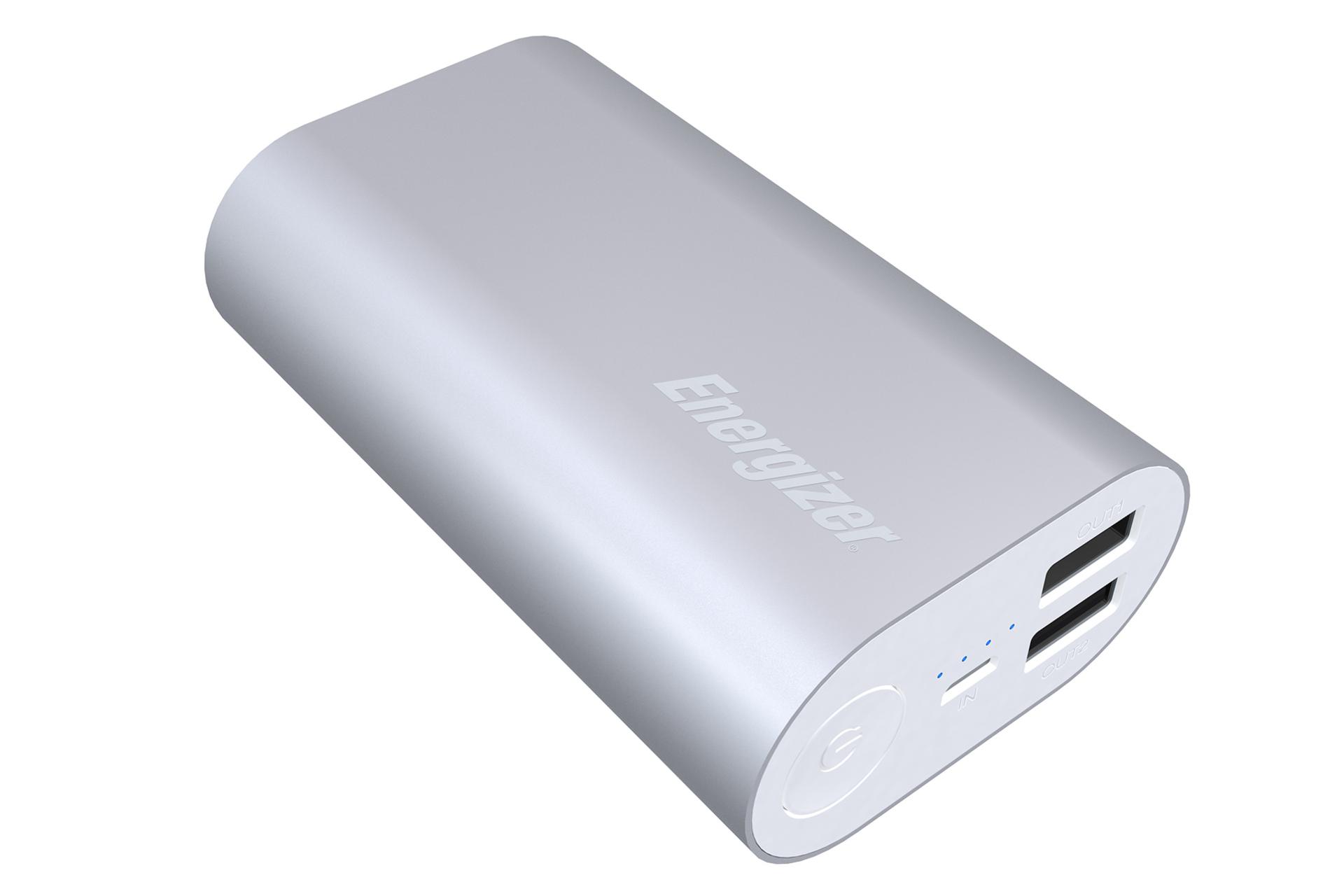 پاور بانک انرجایزر UE10008 و محل نمایش درگاه های خروجی و وردوی