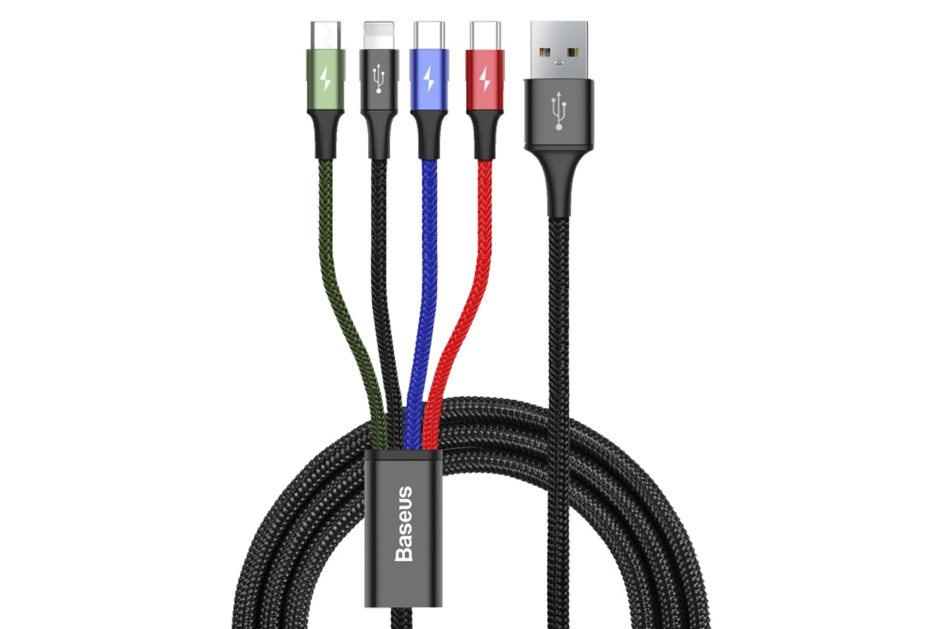 کابل شارژ USB باسئوس USB به 2xType-C+Micro-USB+Lightning مدل Rapid با طول 1.2 متر