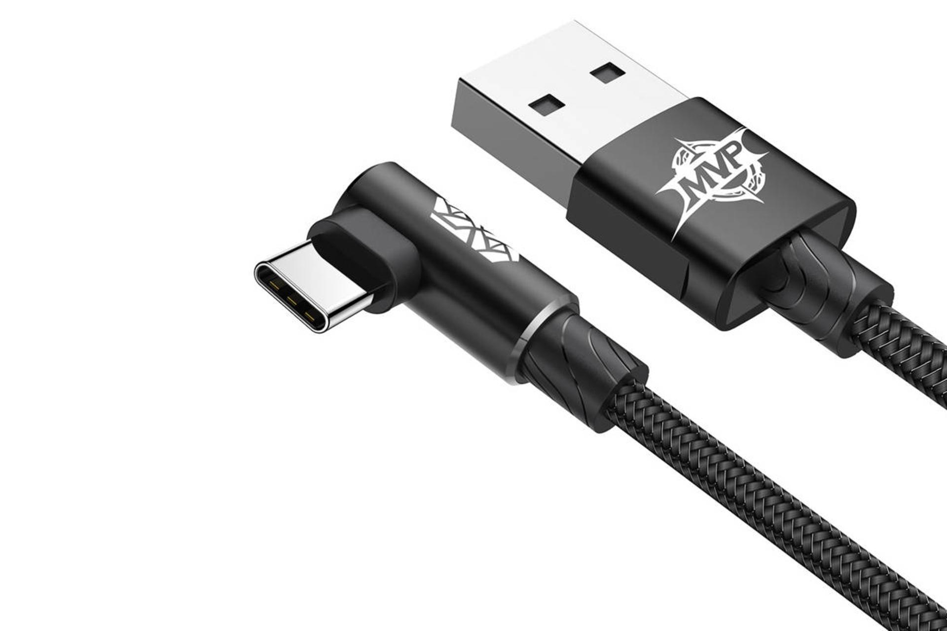 کانکتور کابل شارژ USB باسئوس USB به Type-C مدل MVP Elbow با طول 2 متر