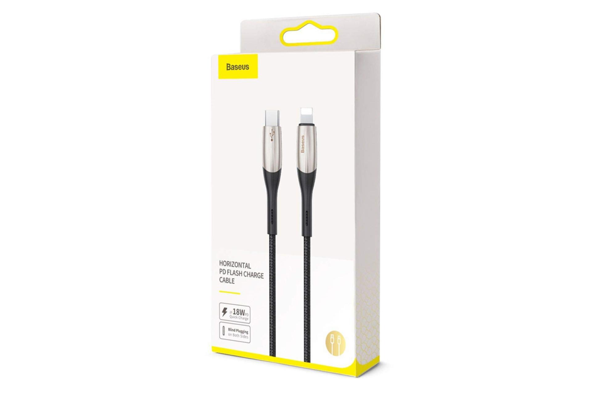 جعبه کابل شارژ USB باسئوس Type-C به Lightning مدل Horizontal PD Flash با طول 1 متر