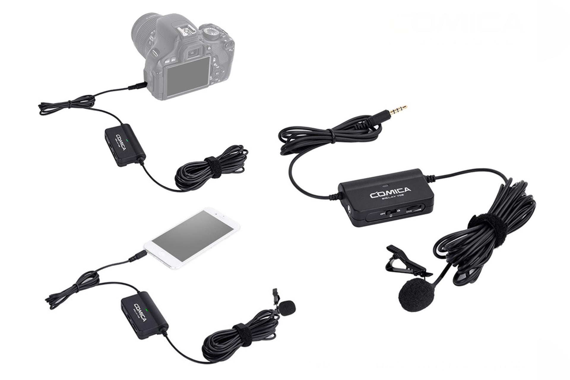 نمایش سازگاری میکروفون کامیکا SIG.LAV V05 با دوربین و گوشی‌های هوشمند