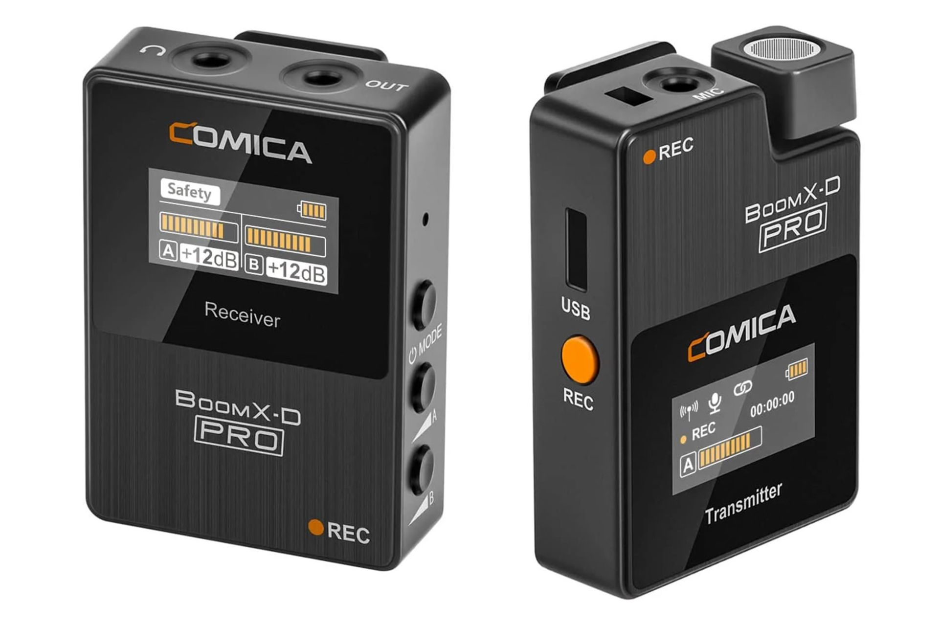 نمای جلوی فرستنده و گیرنده میکروفون کامیکا BoomX-D PRO