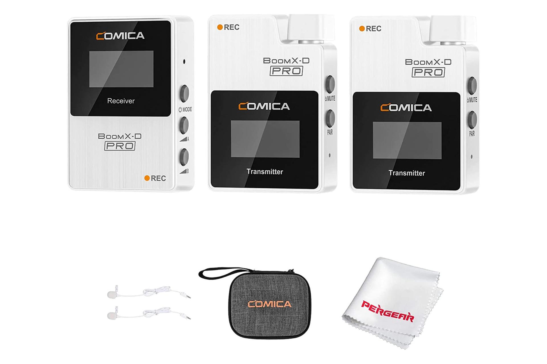 نمای رنگ سفید میکروفون کامیکا BoomX-D PRO D2به همراه لوازم جانبی آن