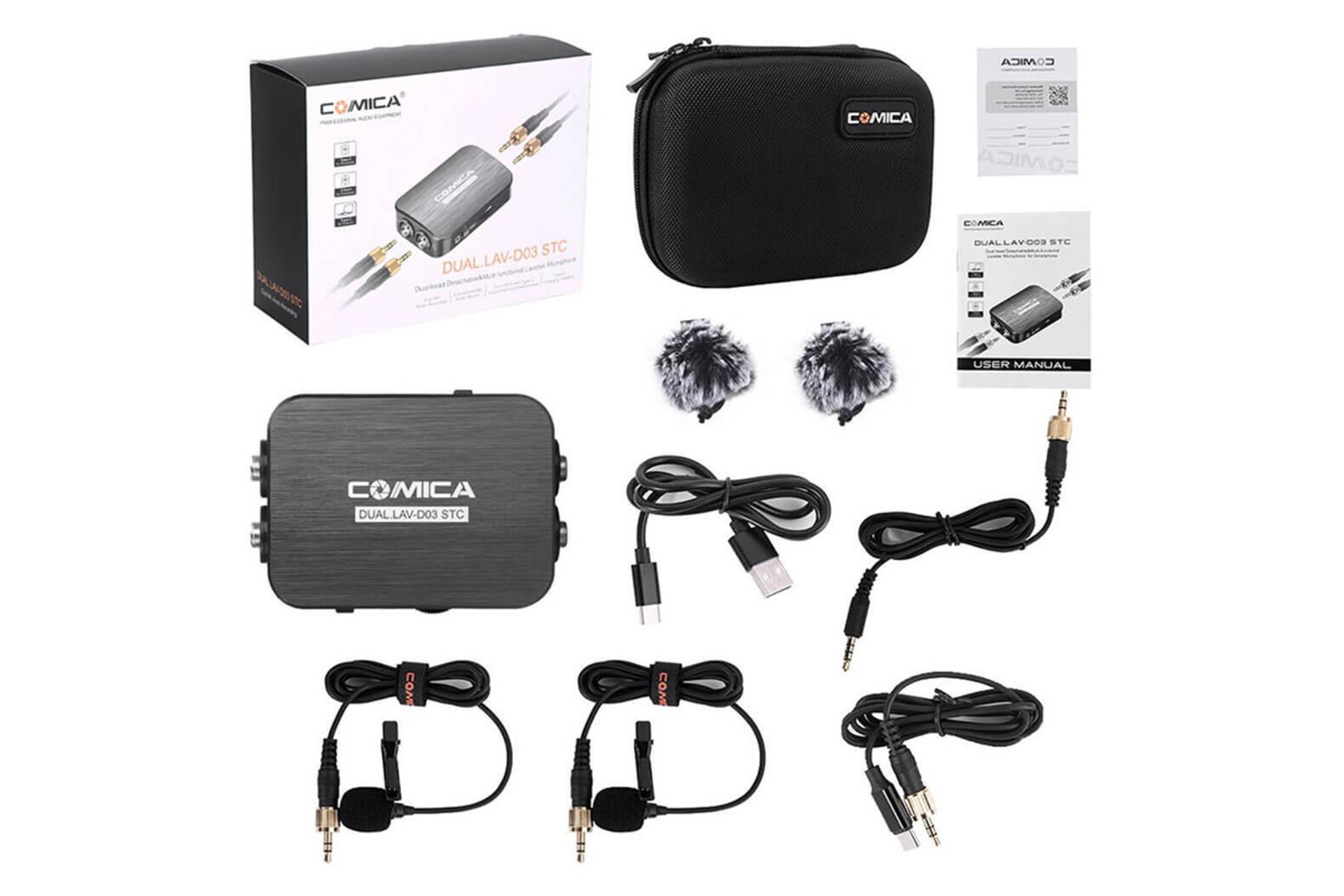 محتویات همراه میکروفون کامیکا DUAL.LAV D03