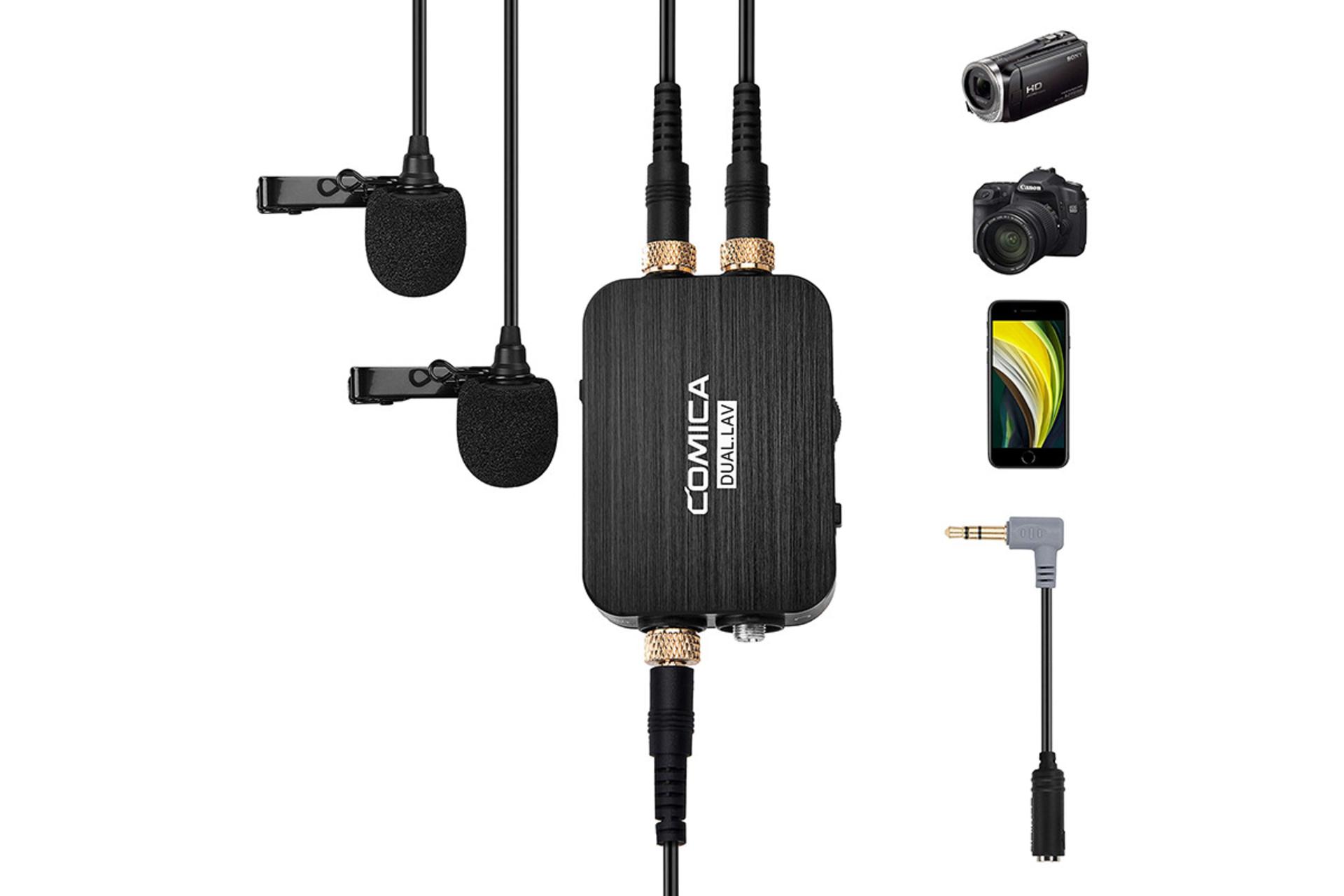 نمایش سازگاری میکروفون کامیکا DUAL.LAV D03 با دوربین و گوشی‌ هوشمند