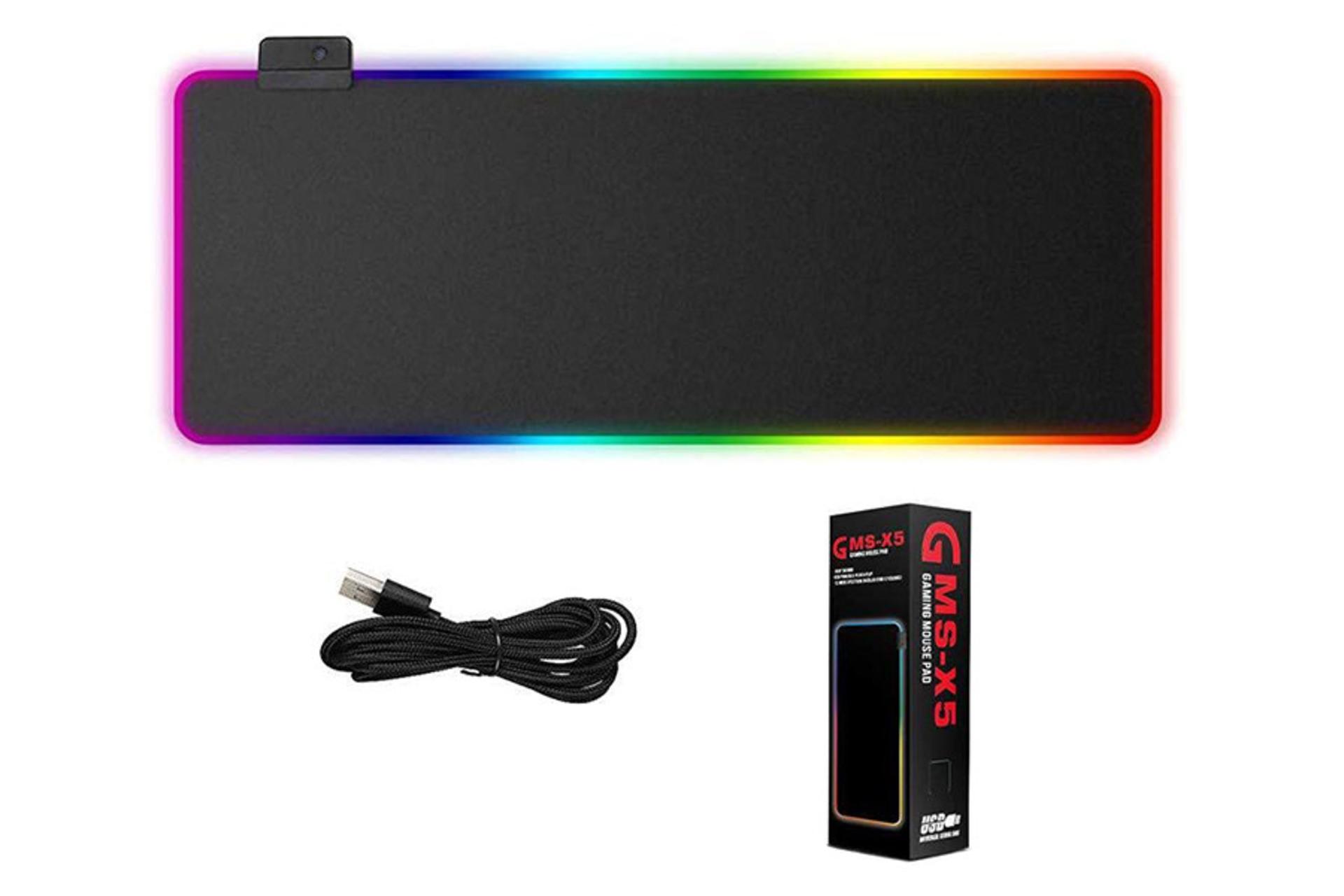 نمایش ماوس پد ای سان تک GMS-X5 به همراه کابل اتصال به کنترلر و جعبه آن