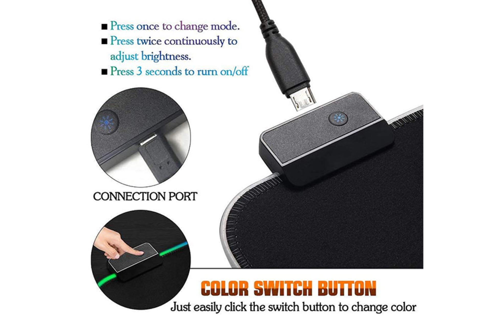 نمایش دکمه تغییر نورپردازی کنترلر و کابل Micro USB ماوس پد ای سان تک GMS-X5