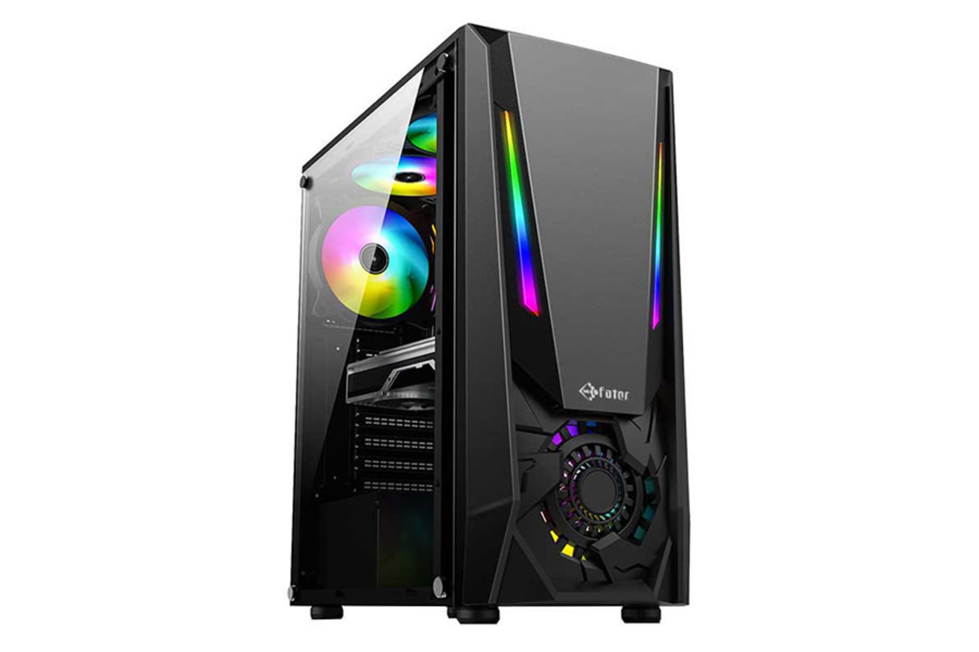 نمای نیم رخ جلو و پنل شیشه‌ای سمت چپ کیس کامپیوتر فاطر مدل FG-523X