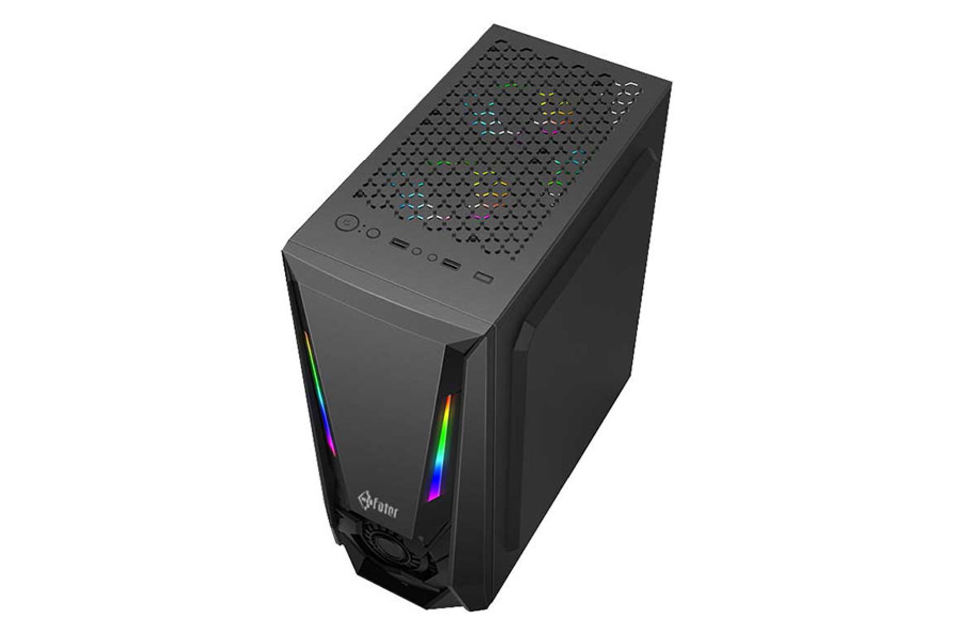 نمای نیم رخ جلو، سمت راست، فیلتر و پورت‌های بالای کیس کامپیوتر فاطر مدل FG-523X