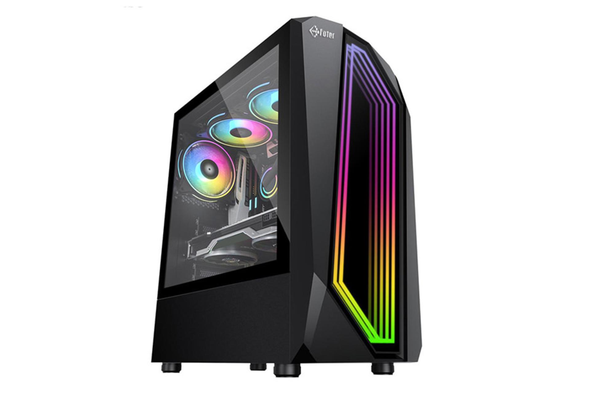 نمای نیم رخ جلو و پنل شیشه‌ای سمت چپ کیس کامپیوتر فاطر مدل FG-740G