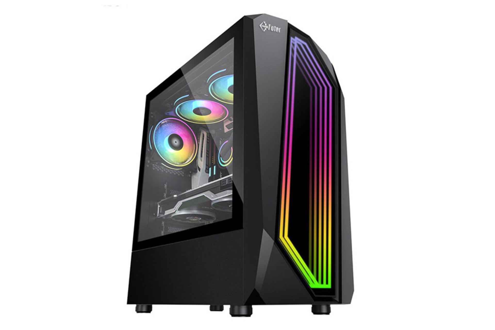 نمای نیم رخ جلو و پنل شیشه‌ای سمت چپ کیس کامپیوتر فاطر مدل FG-740G