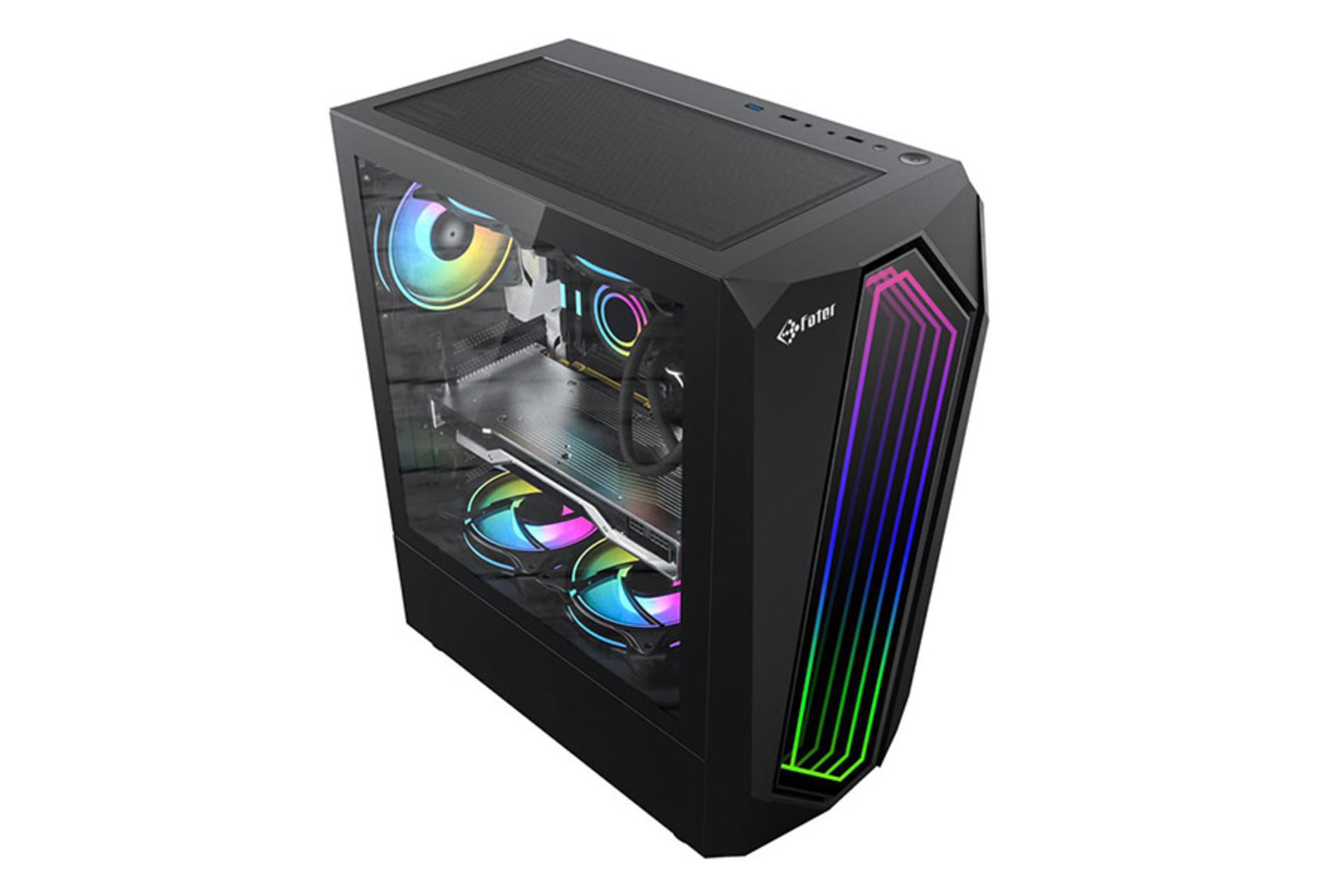 نمای نیم رخ جلو، سمت چپ، فیلتر و پورت‌های بالای کیس کامپیوتر فاطر مدل FG-740G