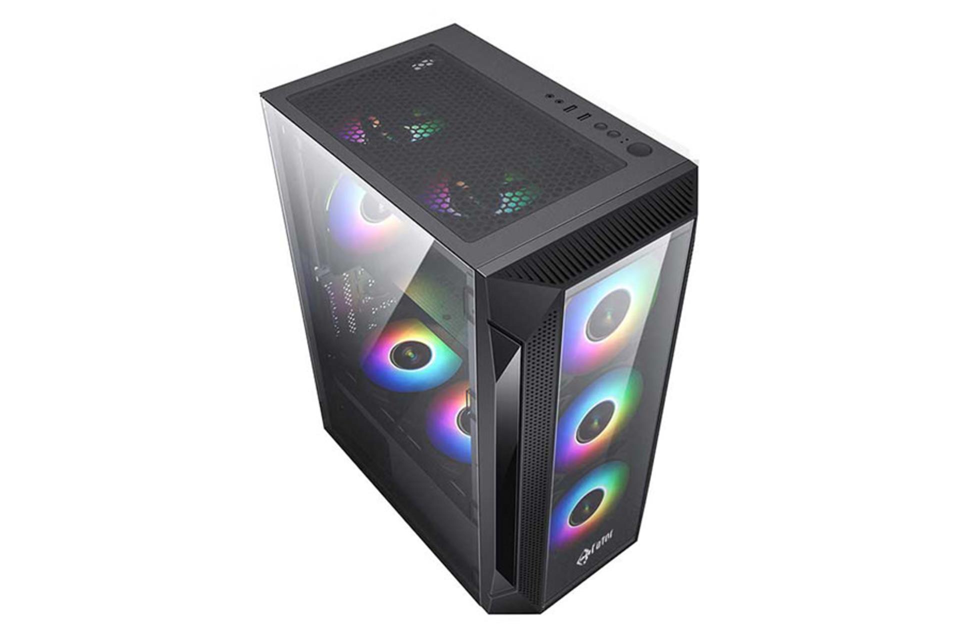 نمای نیم رخ جلو، سمت چپ، فیلتر و پورت‌های بالای کیس کامپیوتر فاطر مدل FG-718