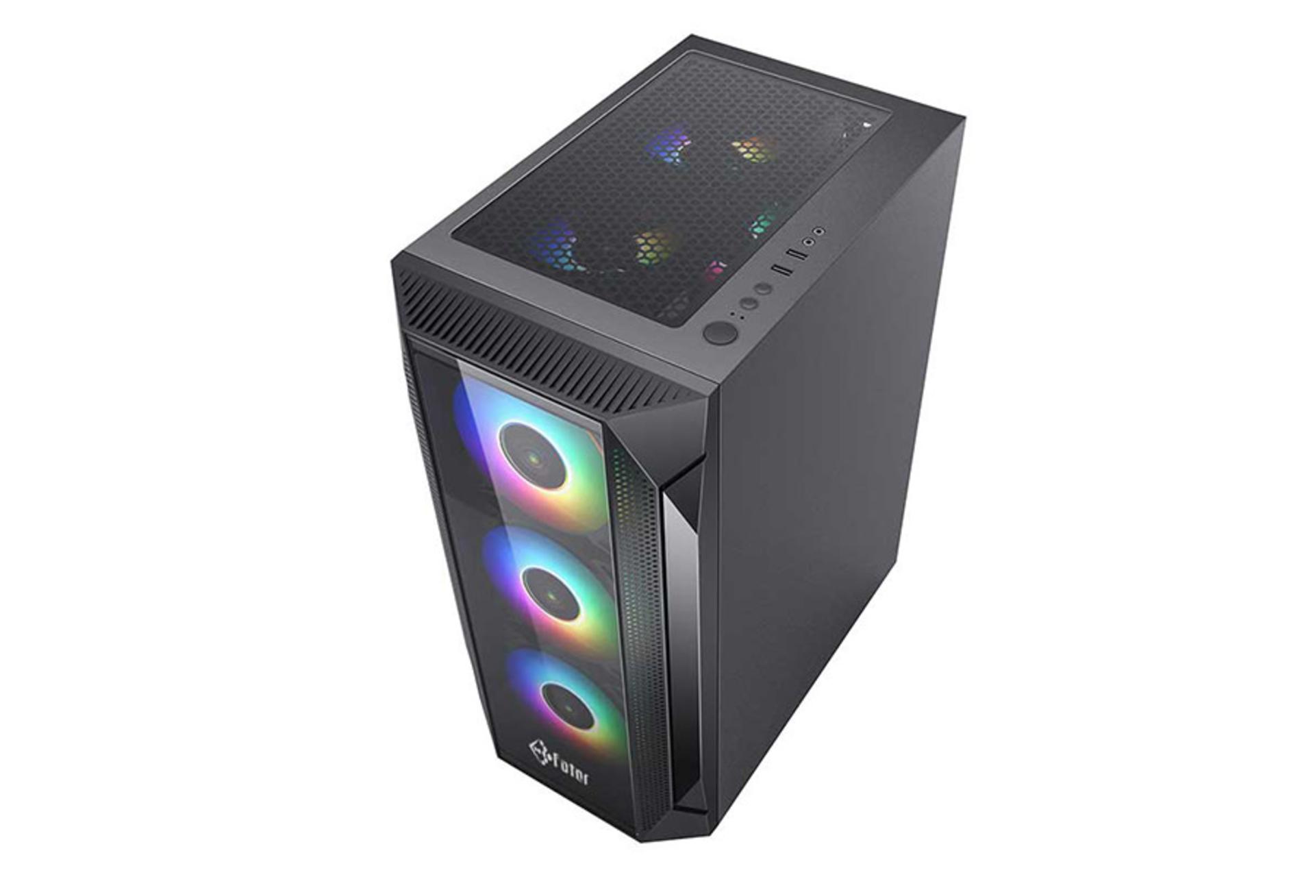 نمای نیم رخ جلو، سمت راست، فیلتر و پورت‌های بالای کیس کامپیوتر فاطر مدل FG-718