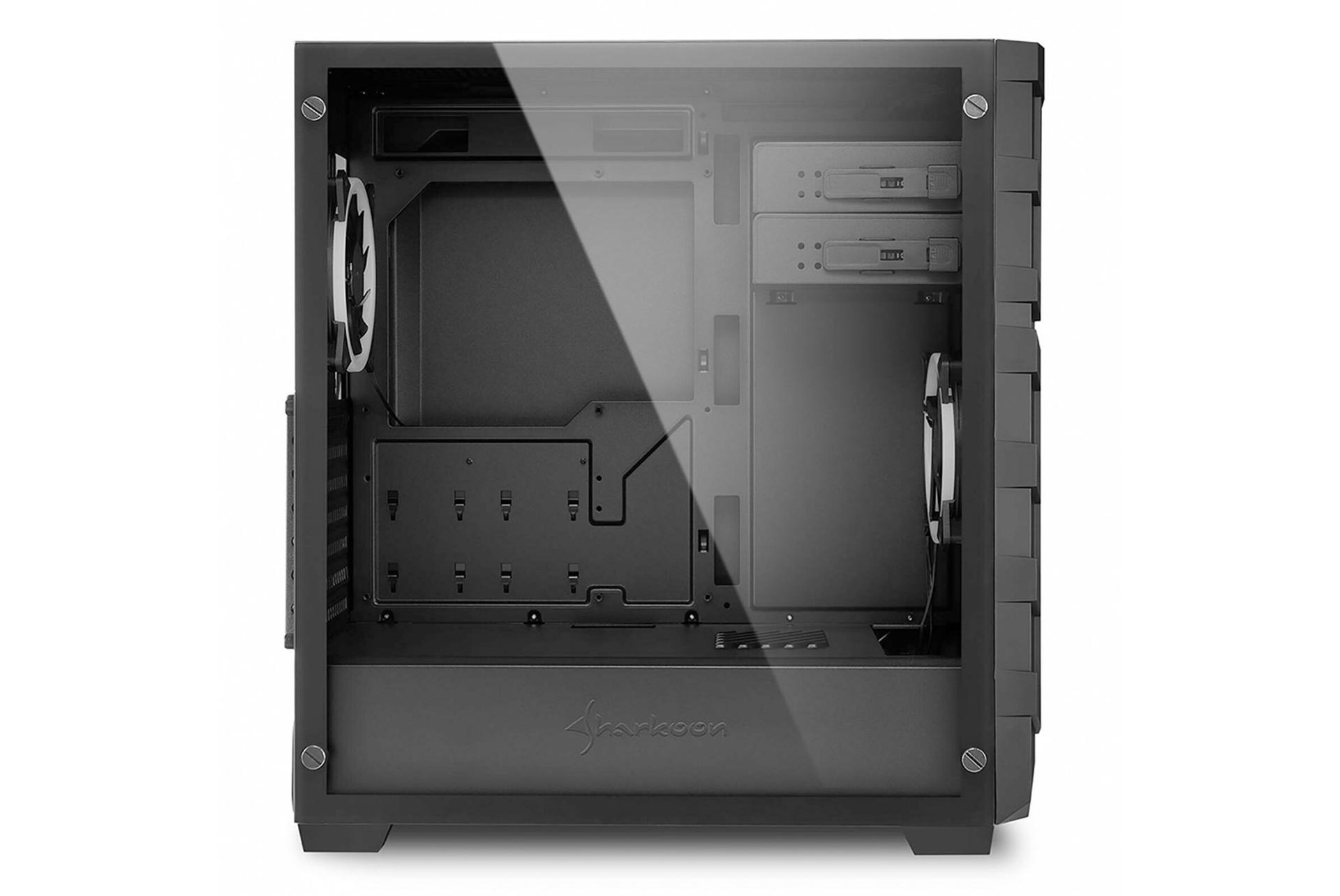 نمای داخل سمت چپ و درب شیشه ای کیس کامپیوتر شارکن Skiller SGC1 RGB