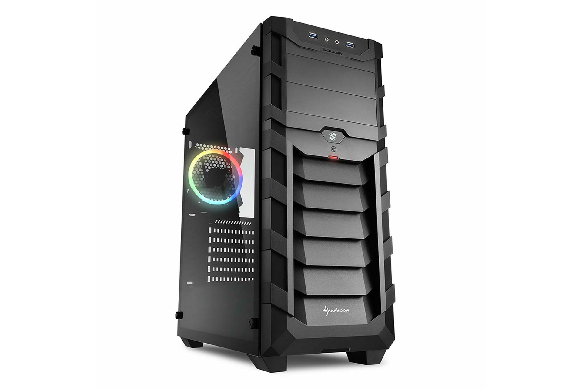نمای نیم رخ جلو و سمت چپ کیس کامپیوتر شارکن Skiller SGC1 RGB