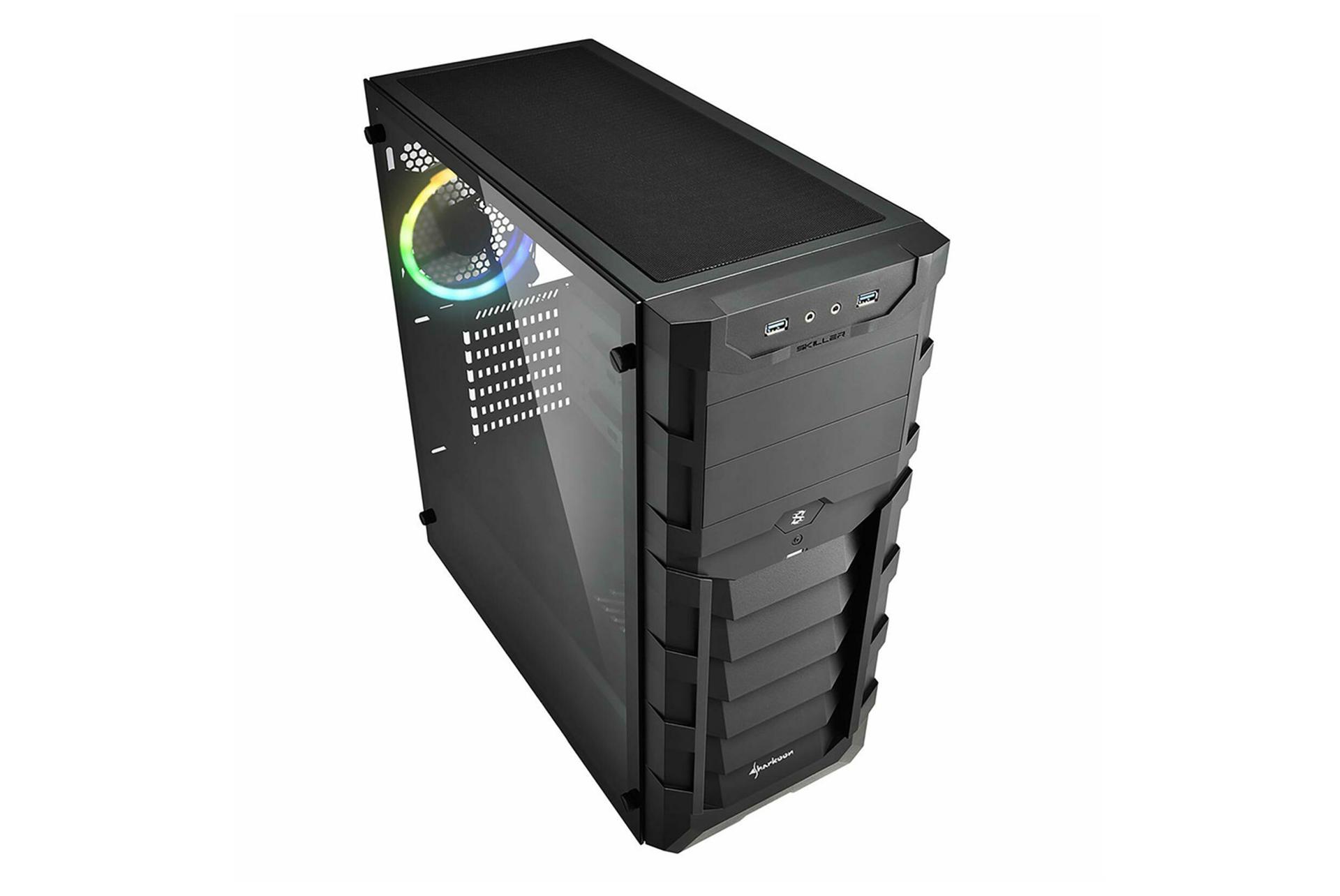 نمای نیم رخ جلو، بالا و سمت چپ کیس کامپیوتر شارکن Skiller SGC1 RGB