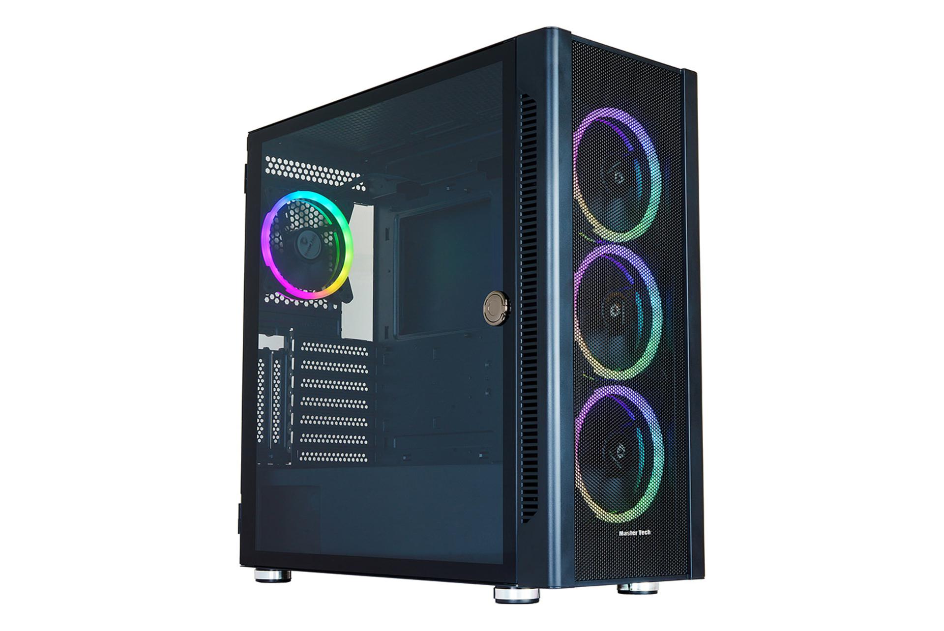 نمای نیم رخ جلو و درب شیشه ای سمت چپ کیس کامپیوتر مستر تک S400