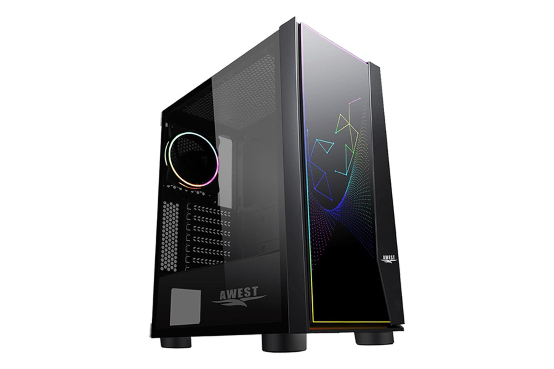 نمای نیم رخ جلو و درب شیشه ای سمت چپ کیس کامپیوتر اوست GT-AV11-BG