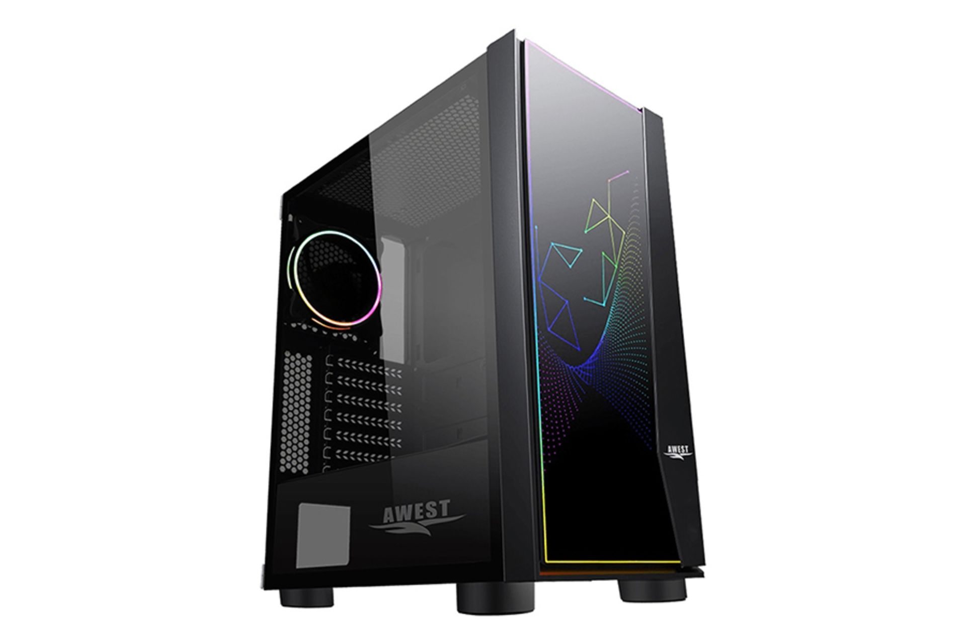 نمای نیم رخ جلو و درب شیشه ای سمت چپ کیس کامپیوتر اوست GT-AV11-BG