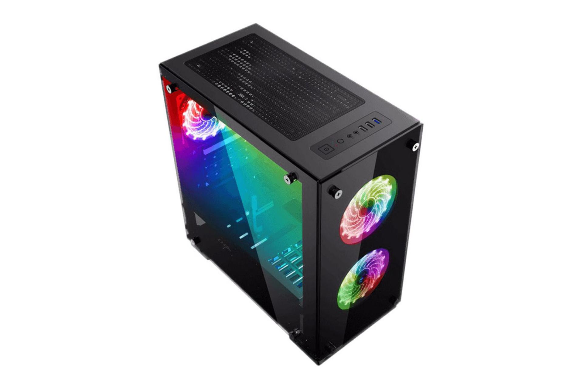 نمای نیم رخ جلو، بالا و سمت چپ کیس کامپیوتر گیم مکس H605-TA