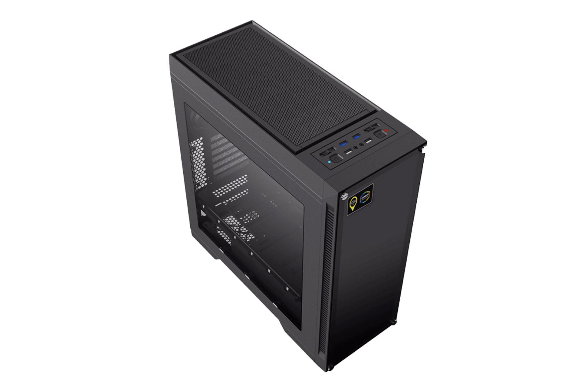 نمای نیم رخ جلو و پورت های بالای کیس کامپیوتر گیم مکس M911 Rainbow