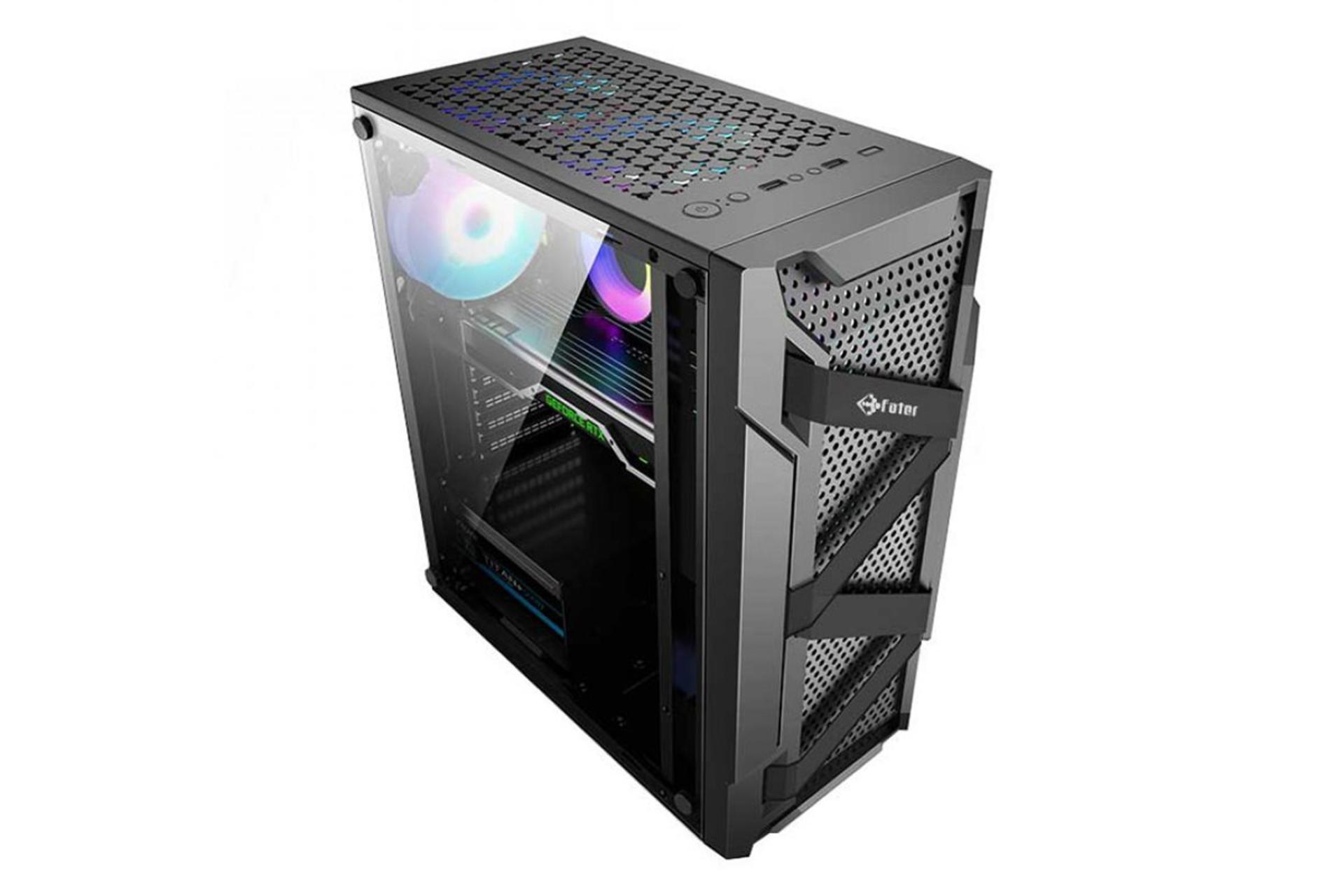 نمای نیم رخ جلو، بالا و پنل شیشه‌ای سمت چپ کیس کامپیوتر فاطر مدل FG-525X