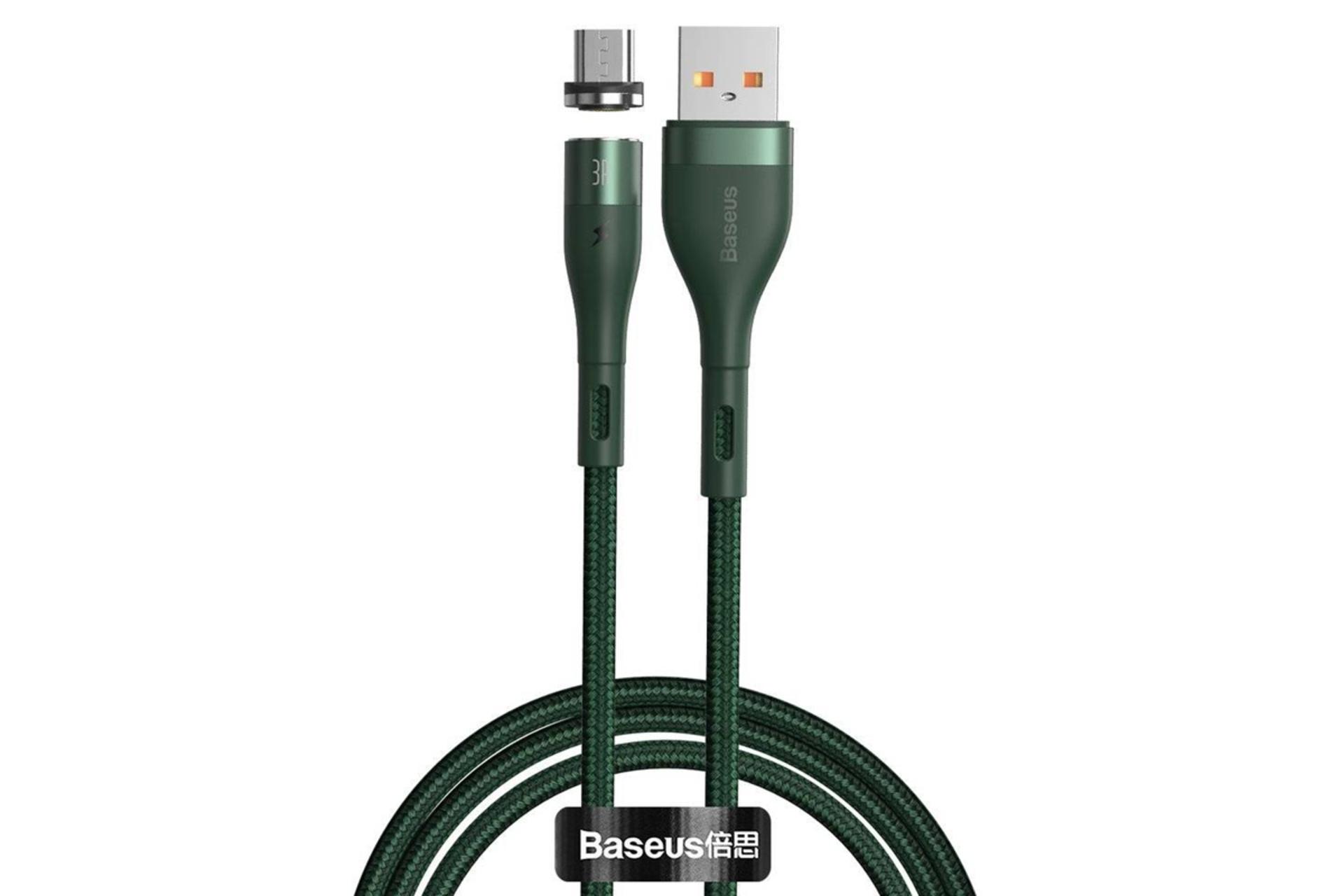 کابل شارژ USB باسئوس USB به Micro-USB مدل Zinc Magnetic با طول 1 متر سبز