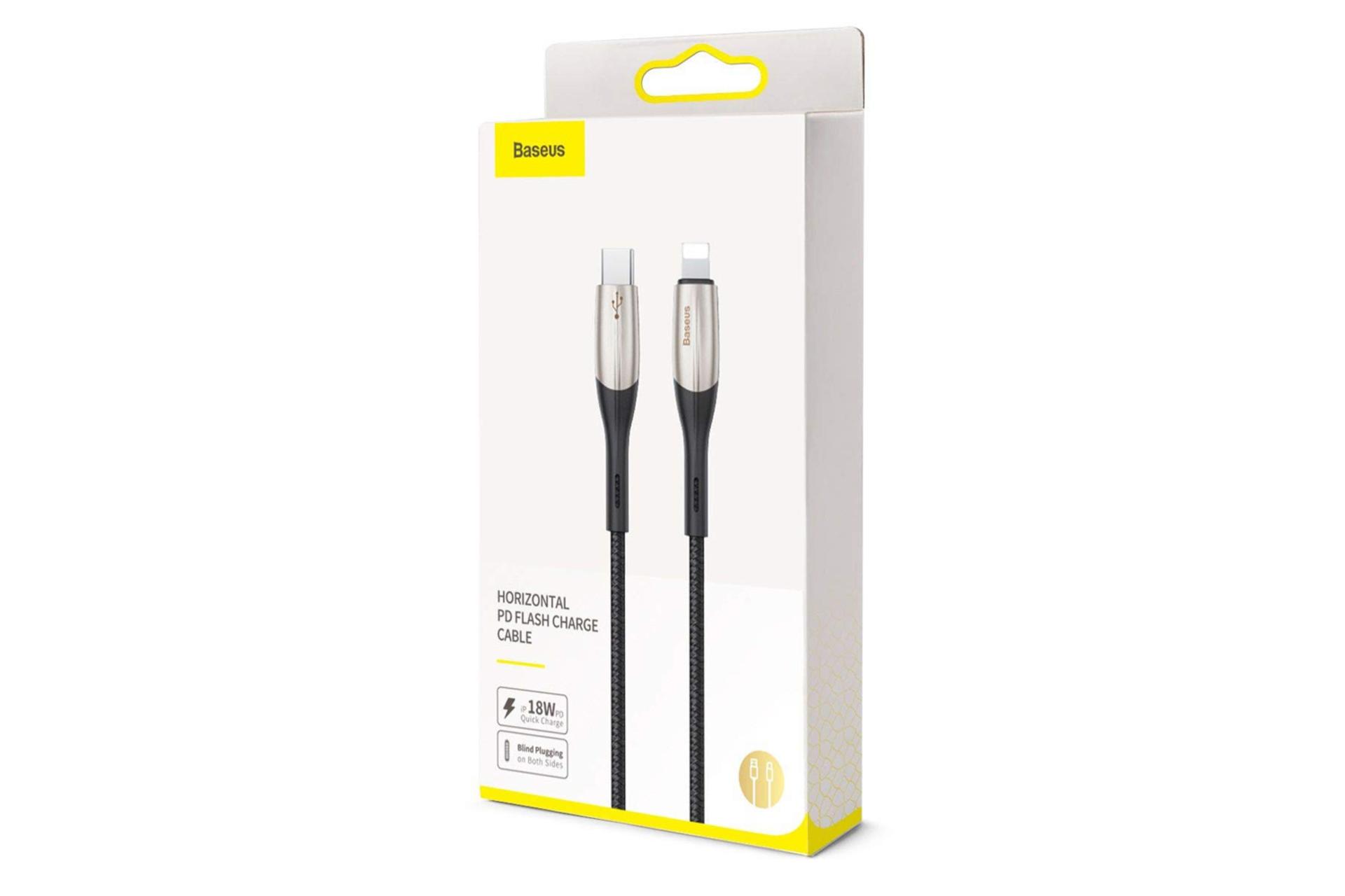 جعبه کابل شارژ USB باسئوس Type-C به Lightning مدل Horizontal PD Flash با طول 2 متر