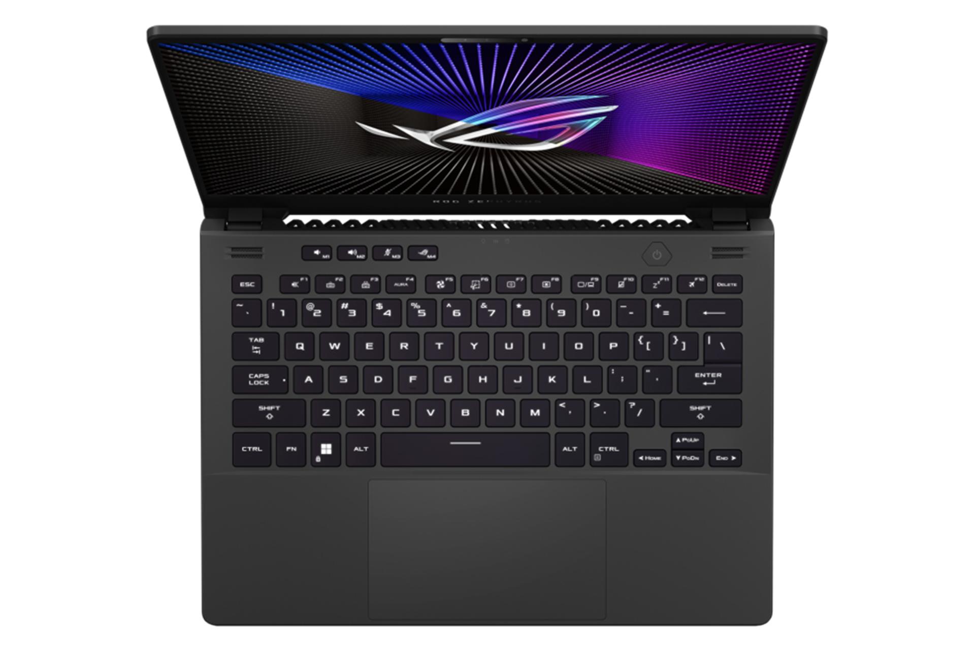 لپ تاپ ایسوس ROG Zephyrus G14 از نمای بالا رنگ مشکی