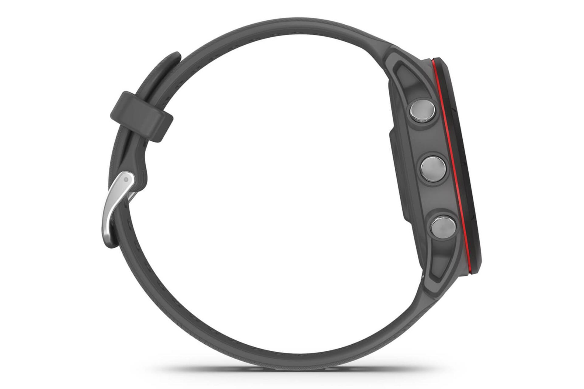 نمای جانبی ساعت هوشمند گارمین Garmin Forerunner 255S 46mm مدل 46 میلی‌متری خاکستری تیره