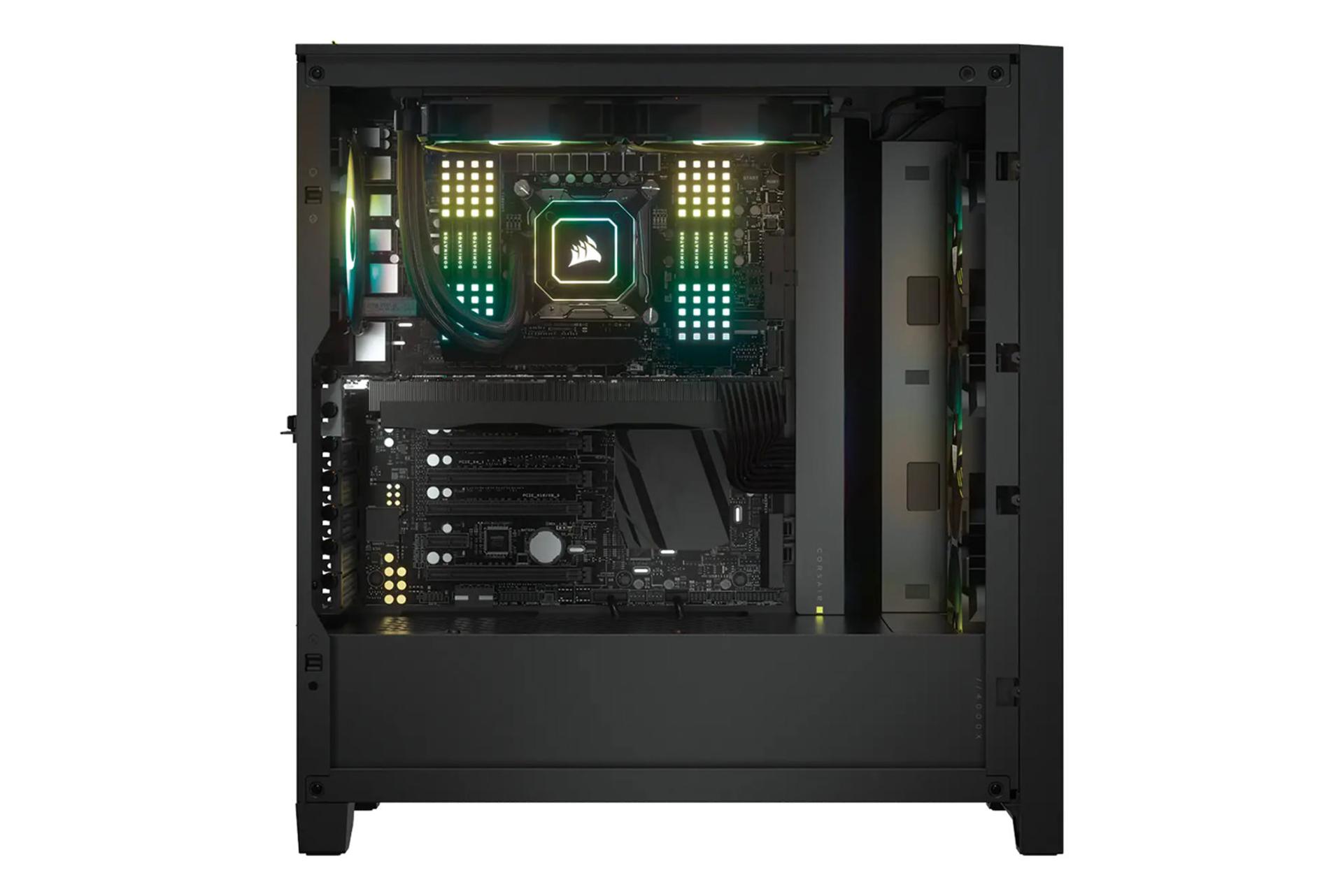 نمای داخل سمت چپ کیس کامپیوتر کورسیر iCUE 4000X RGB Tempered Glass