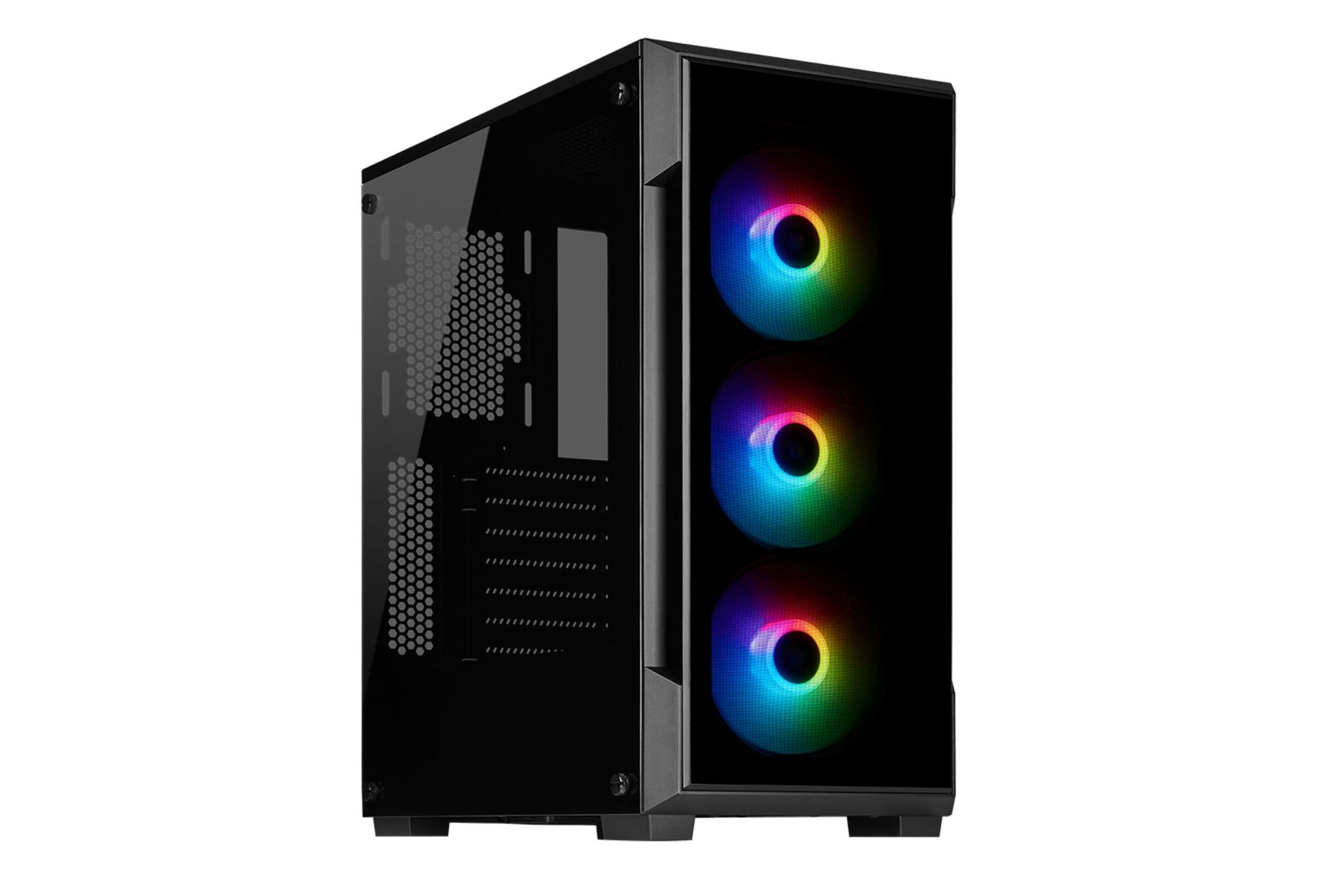 نمای نیم رخ جلو و سمت چپ کیس کامپیوتر کورسیر iCUE 220T RGB