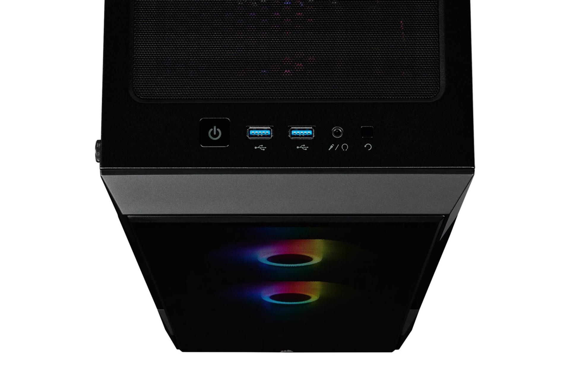نمای پورت های بالای کیس کامپیوتر کورسیر iCUE 220T RGB