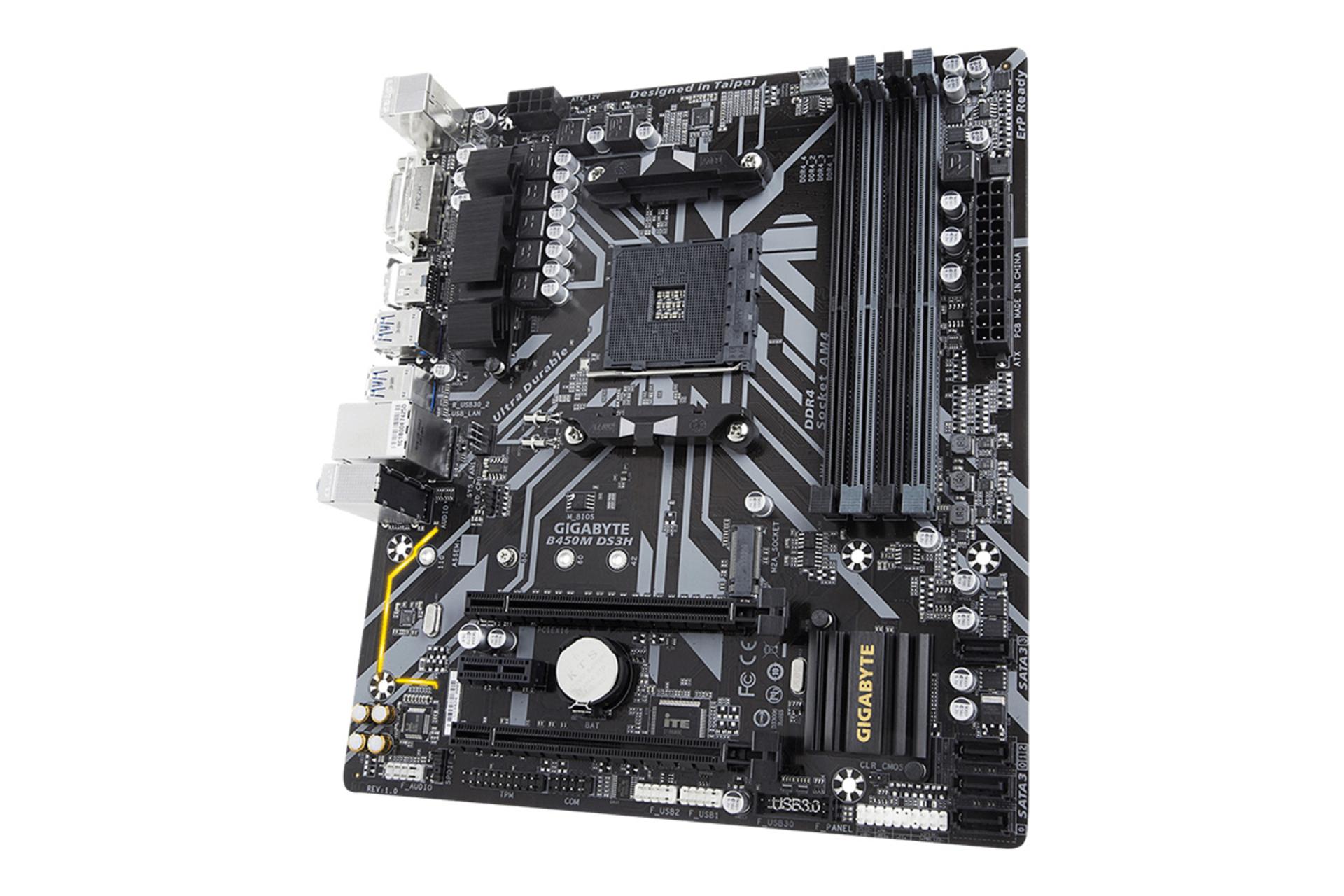 نمای کناری مادربرد گیگابایت GIGABYTE B450M DS3H (rev. 1.x)