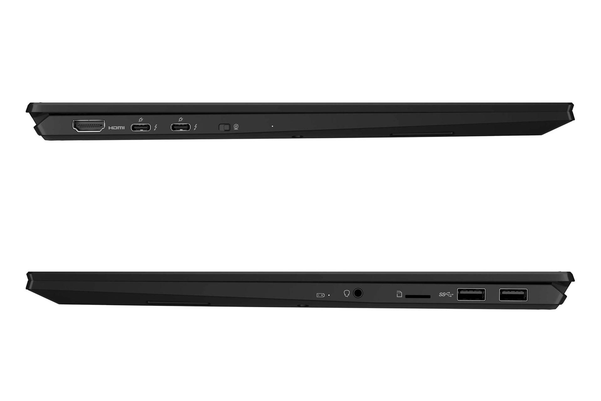 نمای کنار لپ تاپ ام اس آی Summit E16 Flip A12U و نمایش پورت ها