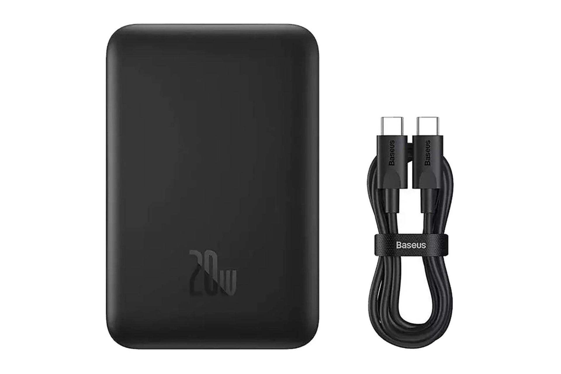 پاور بانک باسئوس Magnetic Mini PPCX030001 با ظرفیت 10000 میلی‌آمپر ساعت همراه کابل شارژ