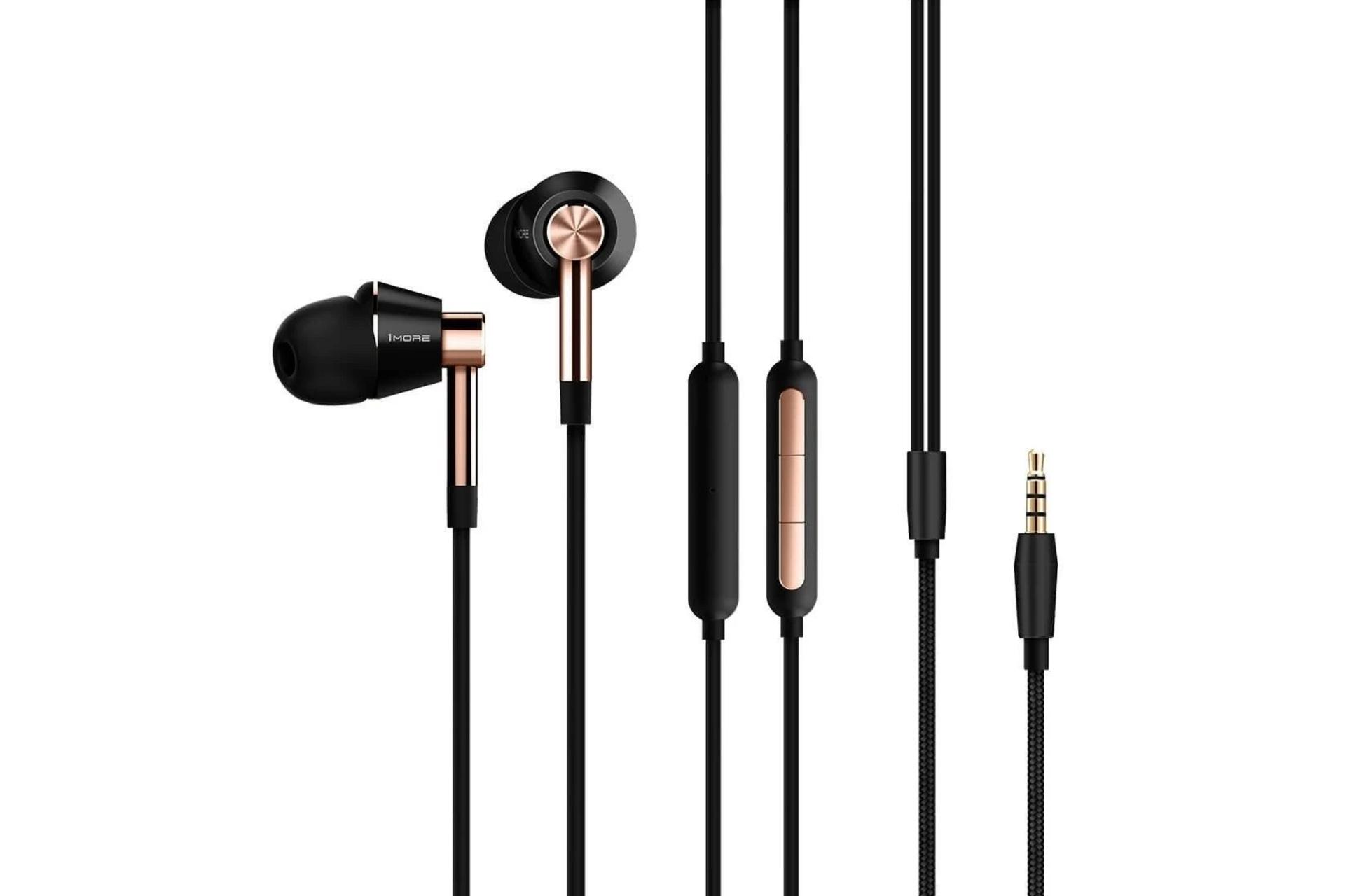 کنترل کننده صدا هدفون وان مور 1MORE Triple Driver In-Ear Headphones مشکی طلایی