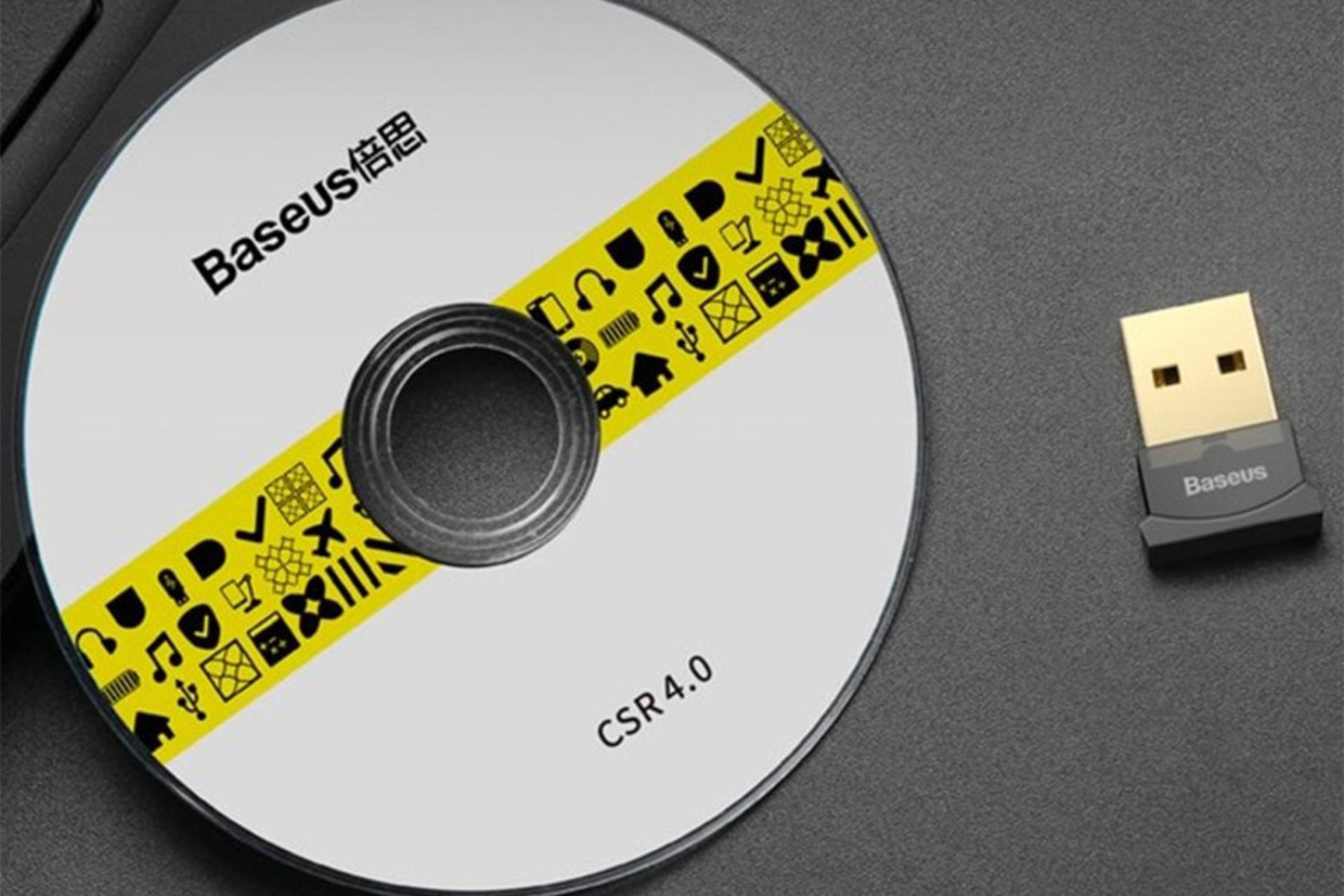 ابعاد دانگل بلوتوث باسئوس Baseus ccall-bt01 در کنار CD