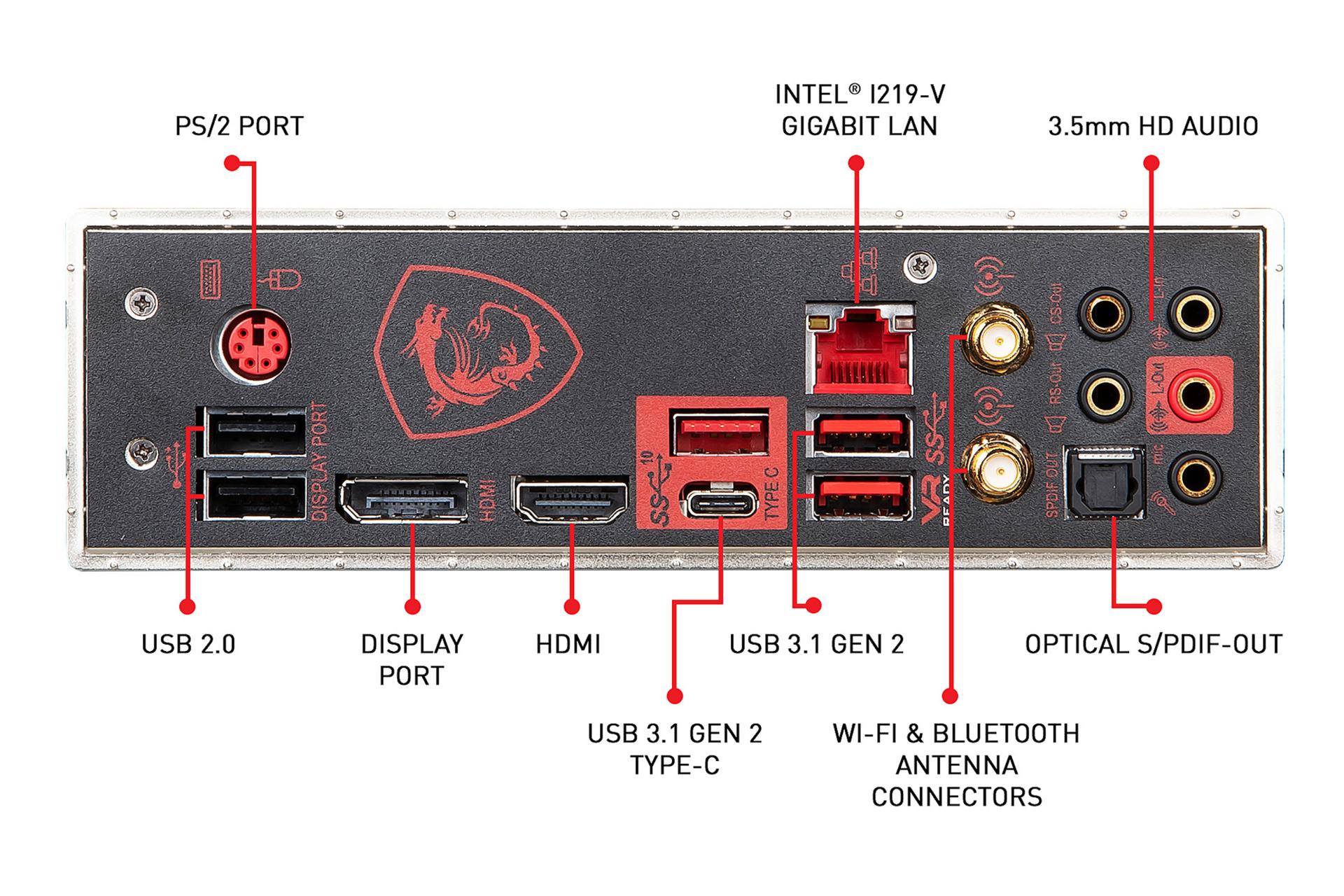 درگاه‌های مادربرد ام اس آی MSI MPG Z390 GAMING PRO CARBON AC